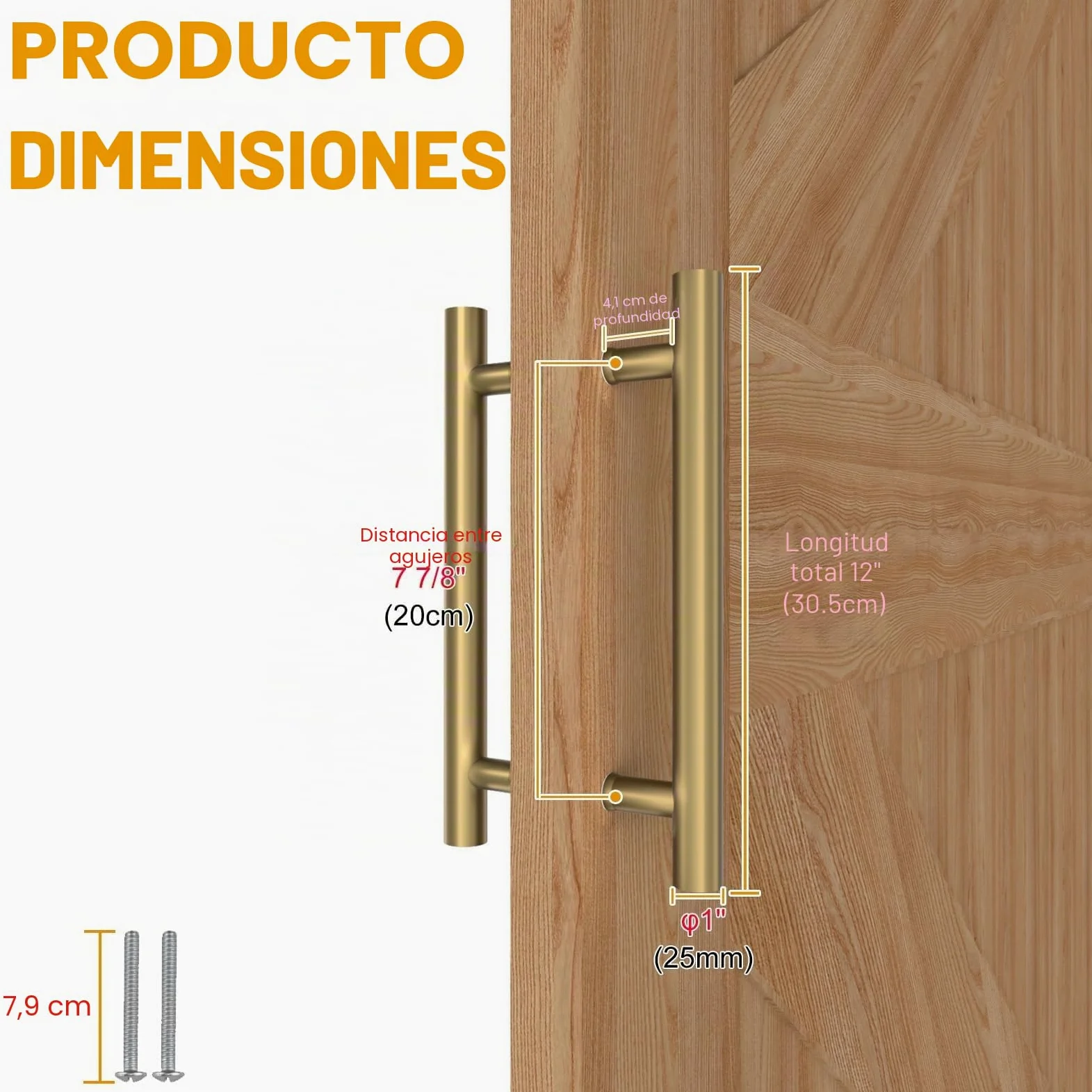 Manijas Redondas Doradas para Puerta de Granero 30/60/90/120/150 cm, Tirador de Empuje y Tiro de Doble Cara, Tirador Largo para Puertas Francesas Puertas Exteriores Puertas de Ducha