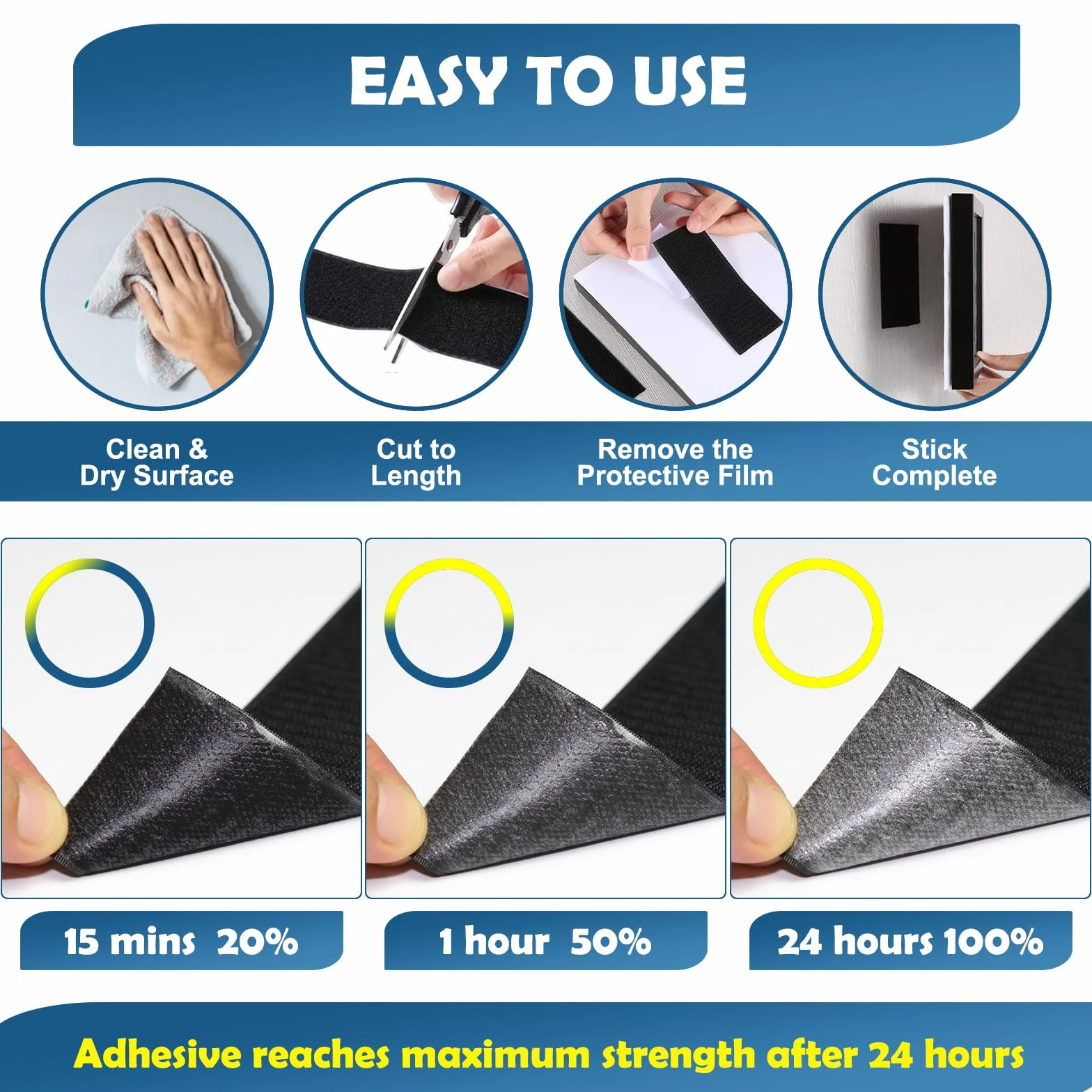Multifuncional Belcro Adhesivo Doble Cara Fuerte 20 mm x 8 m, Negro Adhesivo Doble Cara Extrafuerte para Interiores y Exteriores, para Casa