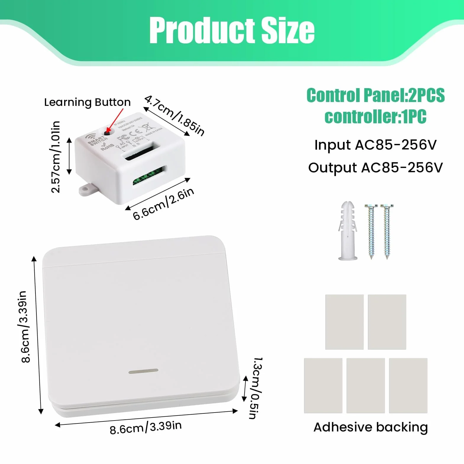 Kit 2 Interruptores de Luz Inalámbrico 10A 230V 433MHz Receptor