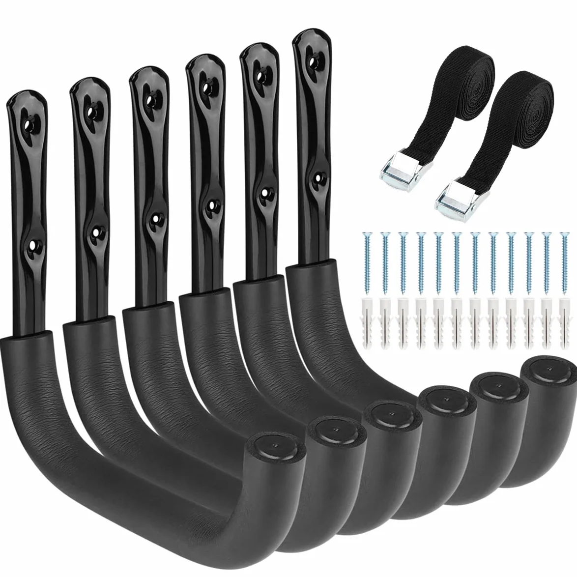 Paquete de 6 ganchos para escaleras de almacenamiento de garaje resistentes, 10 pulgadas de montaje en pared para bicicletas, herramientas de jardín, silla, manguera