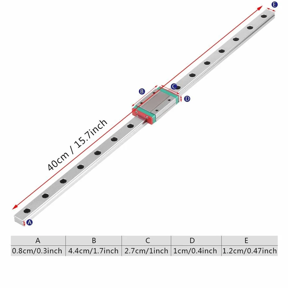 3D Máquina CNC Guía de Carril Lineal Diapositivas de Deslizamiento Lineal Riel con Carro de Bloqueo para Impresora (400mm)