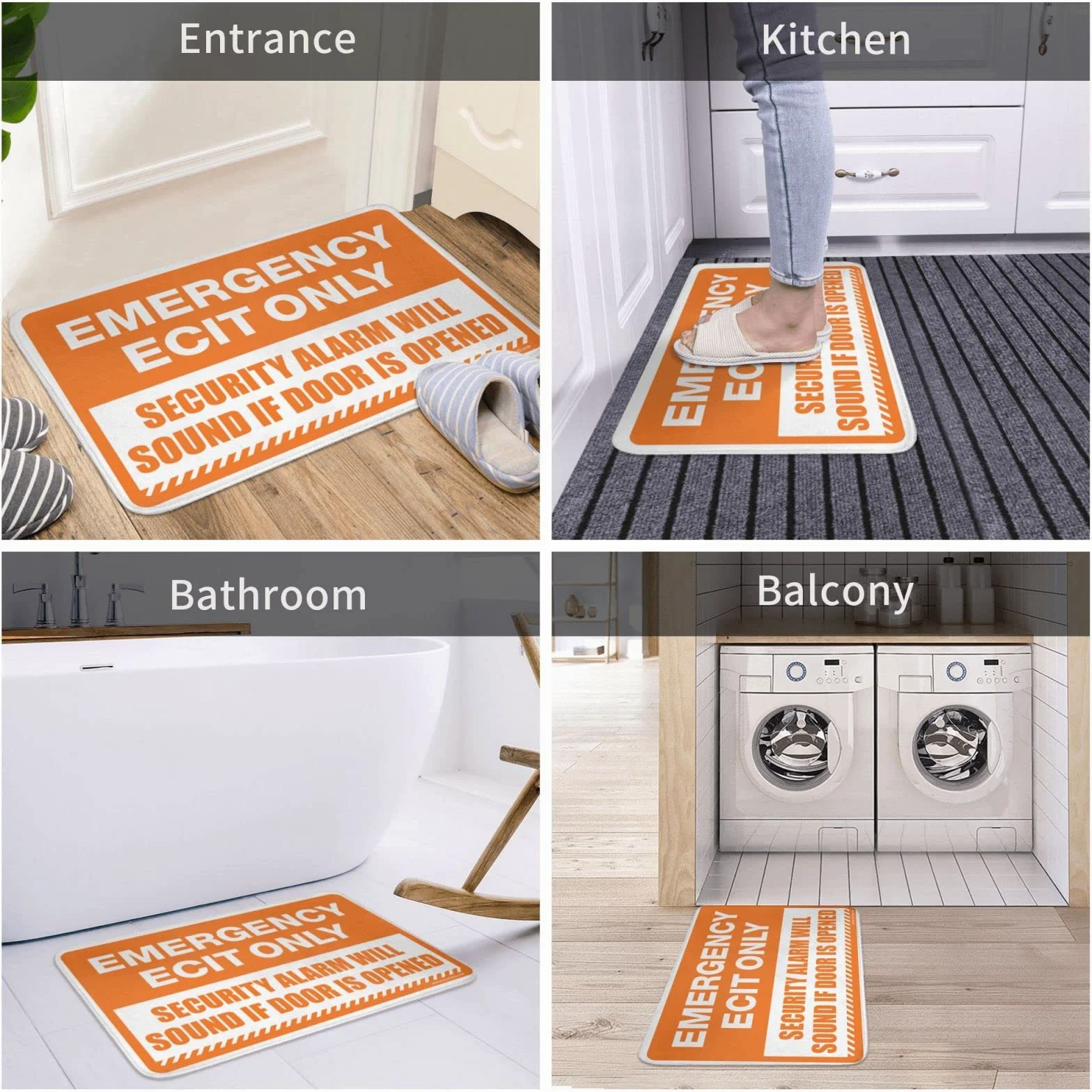 Alfombra pequeña para exteriores de emergencia, solo señal de salida de emergencia, alarma de seguridad sonará si se abre la puerta, alfombras para otoño y exteriores (tamaño: 65 x 90 cm)