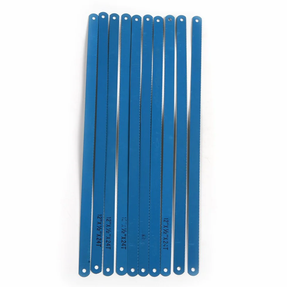 10 hojas de sierra de acero al carbono azul 24TPI de 300 mm, hoja de sierra de repuesto, herramientas de corte de metal multifuncionales para proyectos de bricolaje