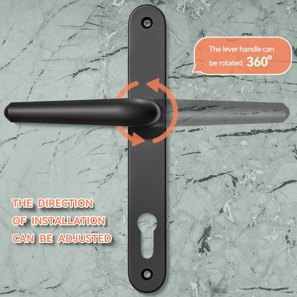 Bwintech UPVC Manija de puerta,Negro,retroceso de 92mm,centros de tornillo de 210mm,placa posterior de 243mm,sistema de resorte de adecuado para puerta de entrada,puerta de patio