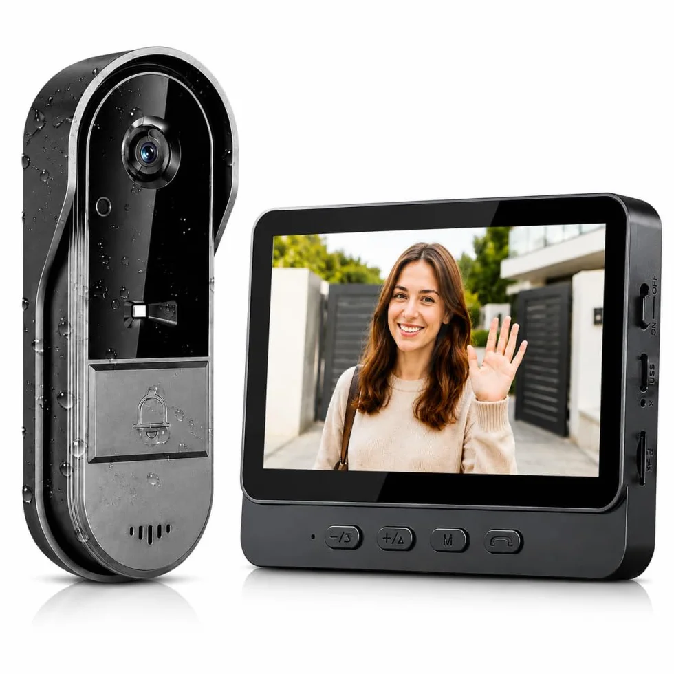 TKMARS Timbre Inalámbrico Exterior Impermeable, Timbre de Vídeo con Pantalla y Cámara 1080P Videoportero IP65 Intercomunicador Doorbell Cámara al Aire Libre Notificación Instantánea Visión Nocturna