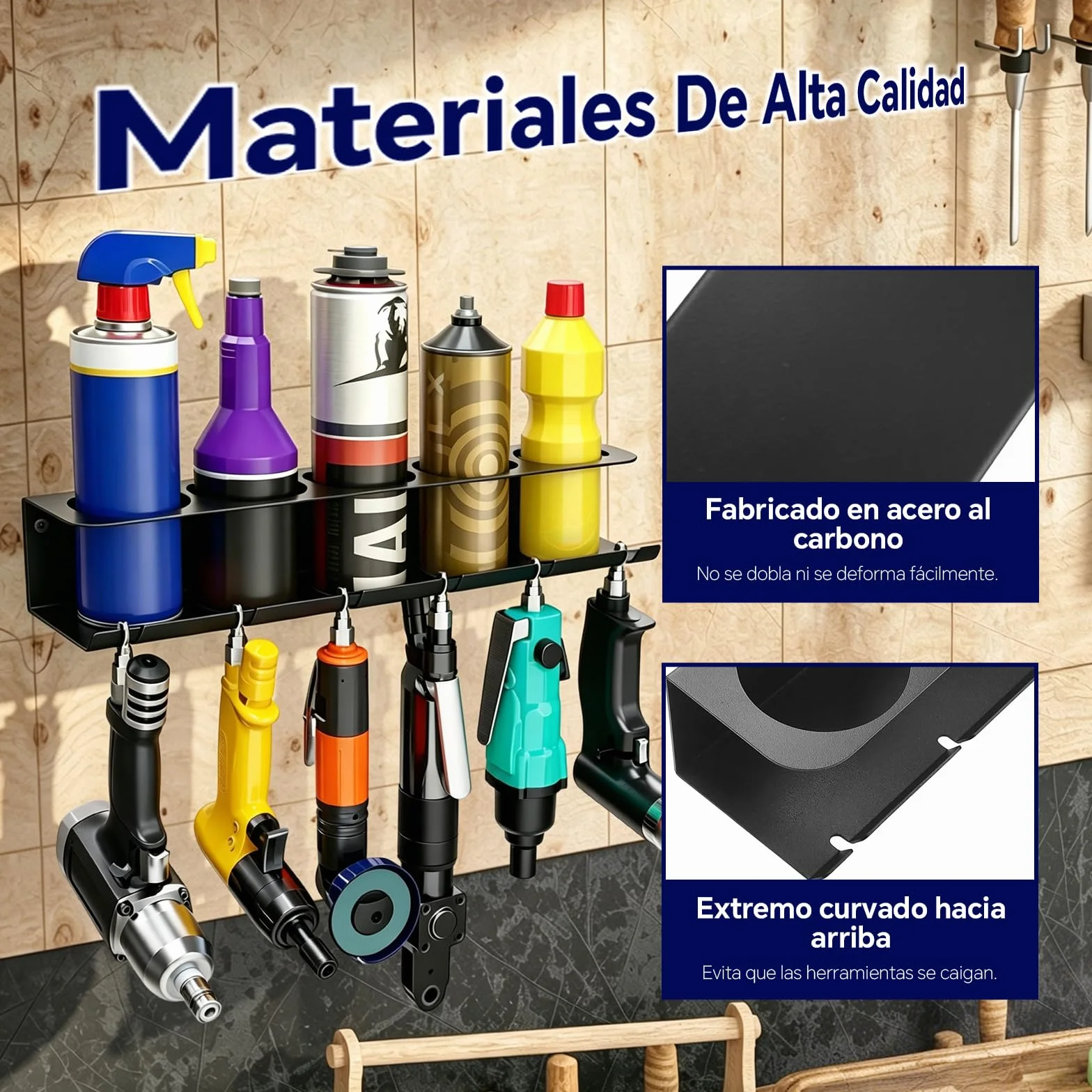 Juego de 2 soportes para botellas de spray con 5 compartimentos y 6 ranuras, para garaje, taller y hogar