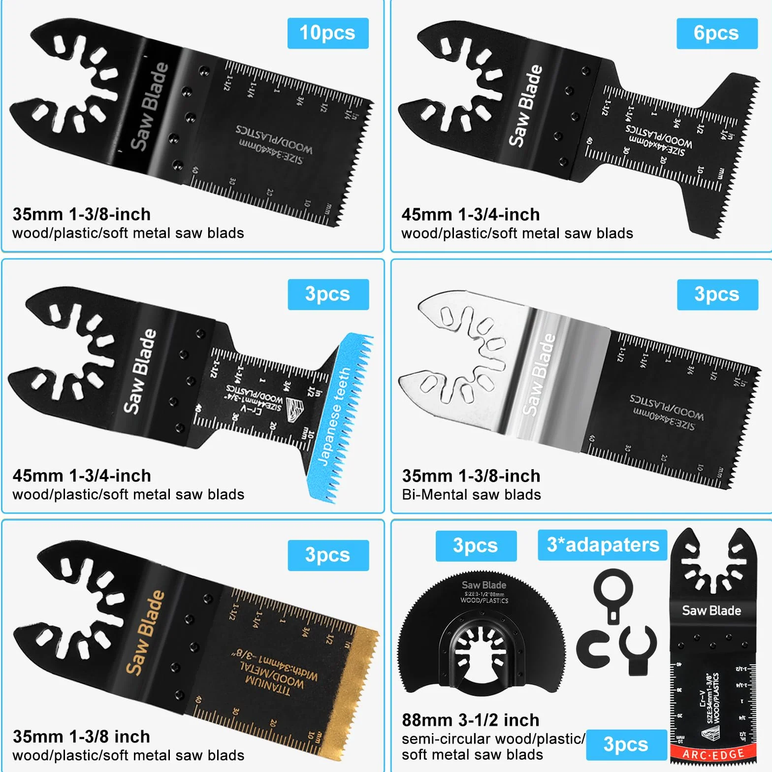 JOYBOY Hojas de Sierra Oscilantes,34pcs Cuchillas Multiherramienta,Accesorios Multiherramienta Universal para Cortar Madera,Clavos,Metal Sierra multifuncion Kit de Hojas de Sierra