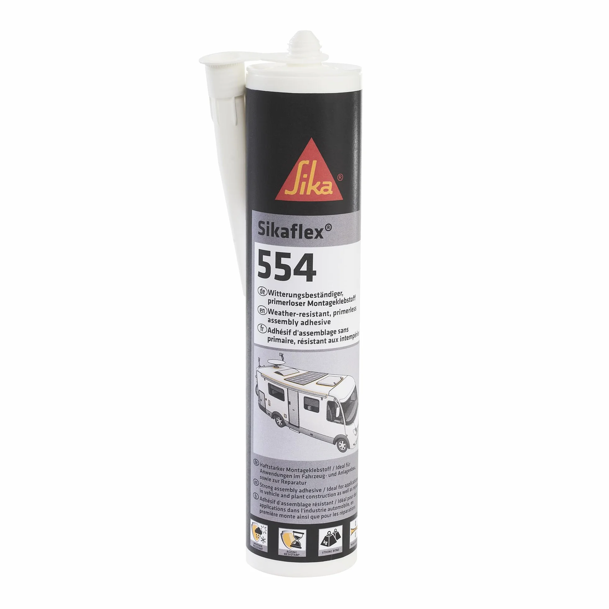 Sika Adhesivo de montaje Sikaflex-554, color blanco, ideal para componentes grandes y alta carga dinámica, resistente al envejecimiento y a la intemperie, 300 ml