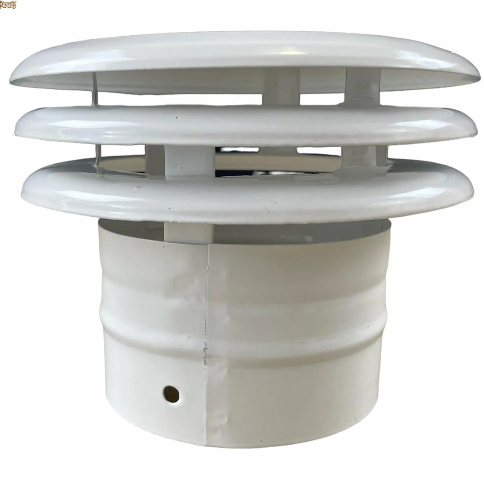 BricoLoco.com Sombrerete deflector antirrevoco Ø 100 mm., caldera, campana extractora o chimenea. Deflector de 3 aros para salida de aire, humos o gases. Chapa lacada en blanco (Ø 100 mm)