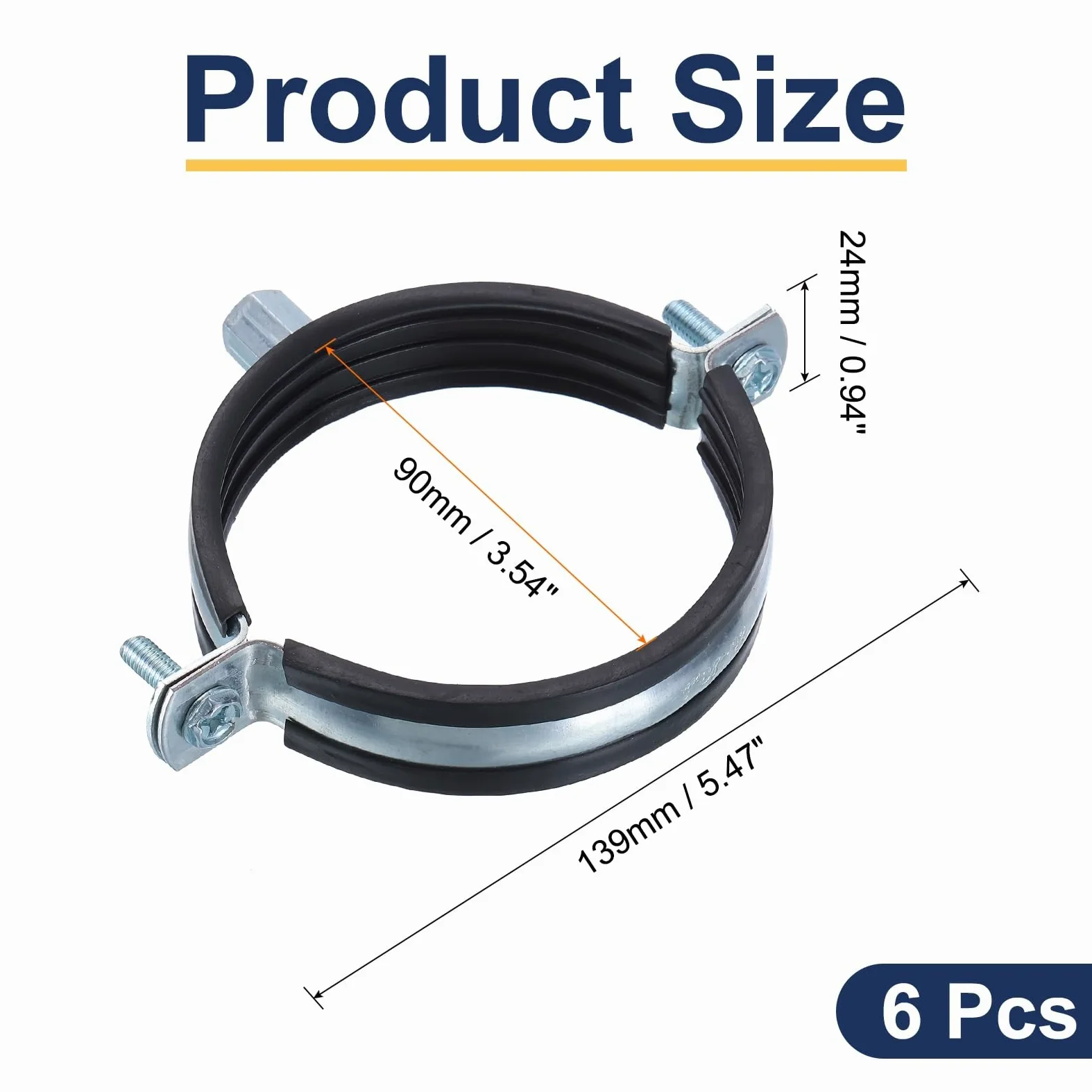 QUARKZMAN 6 Piezas Soporte de Tubo de Anillo Dividido, Soporte de Tubo Ajustable de 90Mm/3.5 Pulgadas para O Techo con Abrazadera de Tubo para Soporte de Tubería de Fontanería y Drenaje