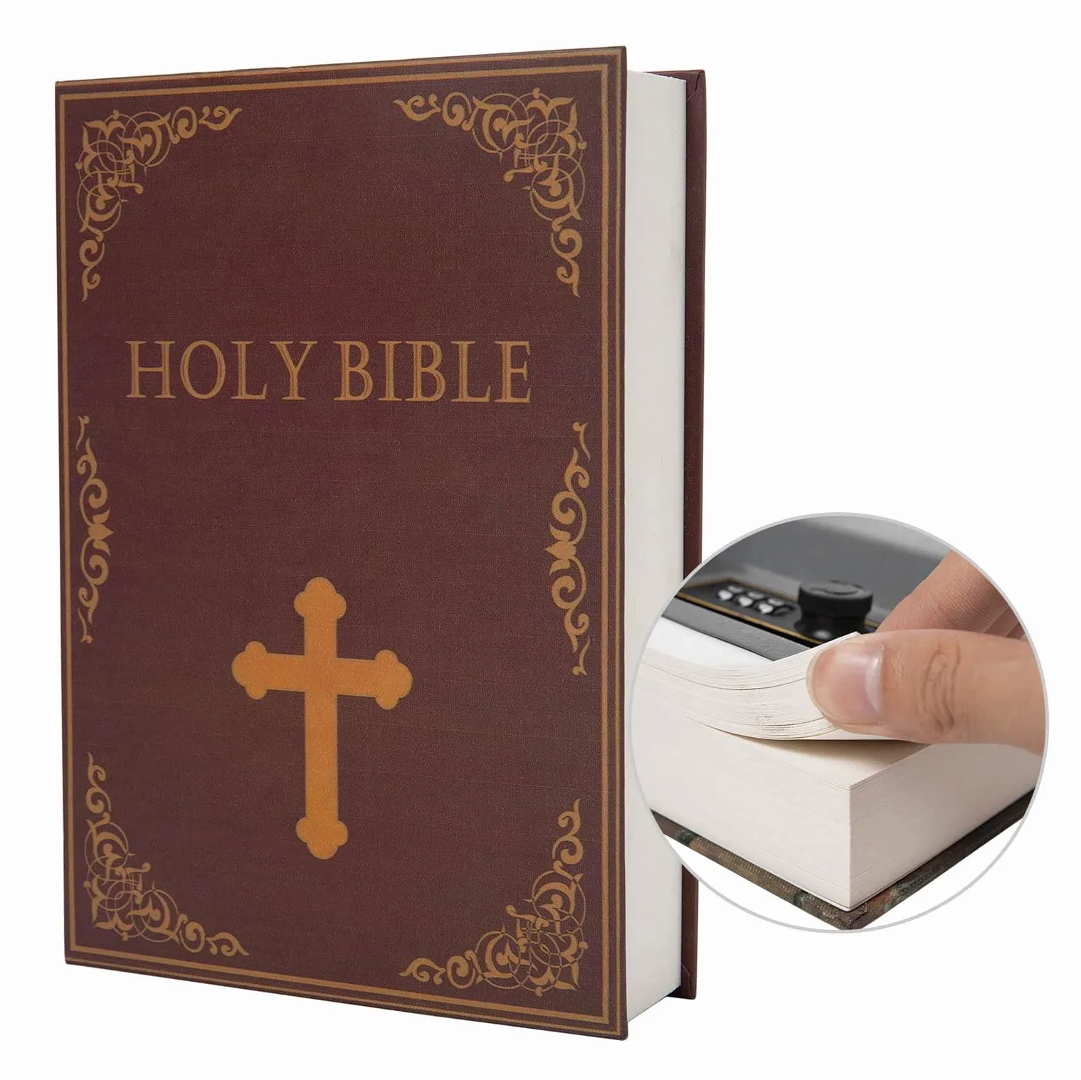 Caja fuerte de libro de transferencia de papel real para joyas y hueca con compartimento oculto, llave y cerradura de combinación (Biblia, cerradura de combinación)