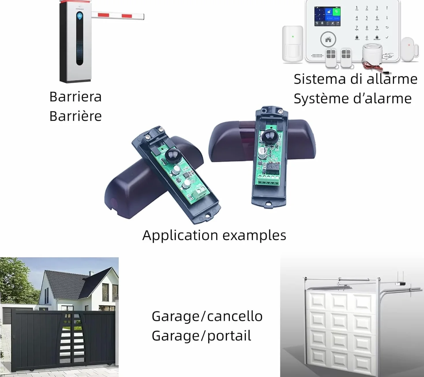 Juego Pareja par de fotocelulas infrarojos universales Sensor Externo automatico Puertas de Garaje Seguridad 12V/24 AC DC Contacto NO NC COM con Filtro Solar 20 Metros
