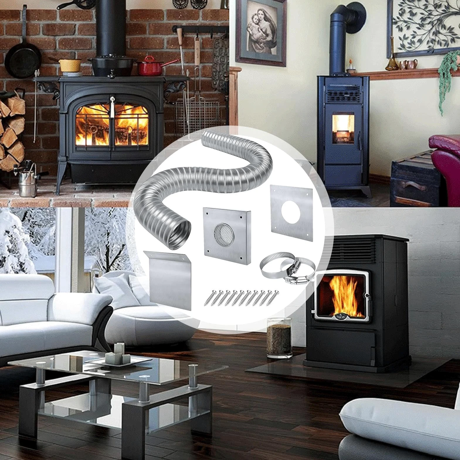 Piezas de repuesto para calentador espacial, kit de admisión de aire para estufa de pellets,Accesorios para chimeneas y estufas resistentes al calor | Juegos de herramientas para chimenea Kit de entra
