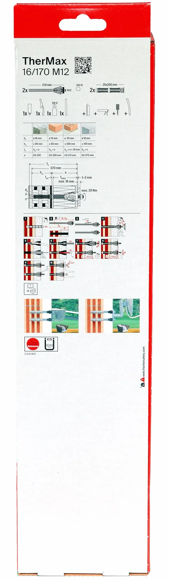 fischer - Anclaje para aislamiento térmico Thermax 16/170 M12 B, 2 unidades