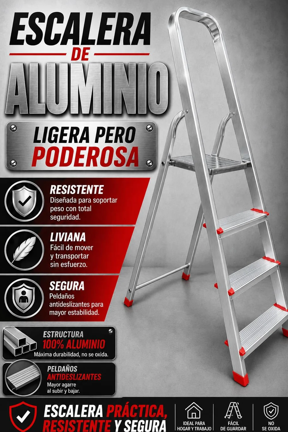 Escalera de Tijera Plegable, Escalera de Aluminio, Multiusos, Antideslizante, Ligera y Resistente, Escalera Doméstica, Fácil Transporte (4 peldaños)