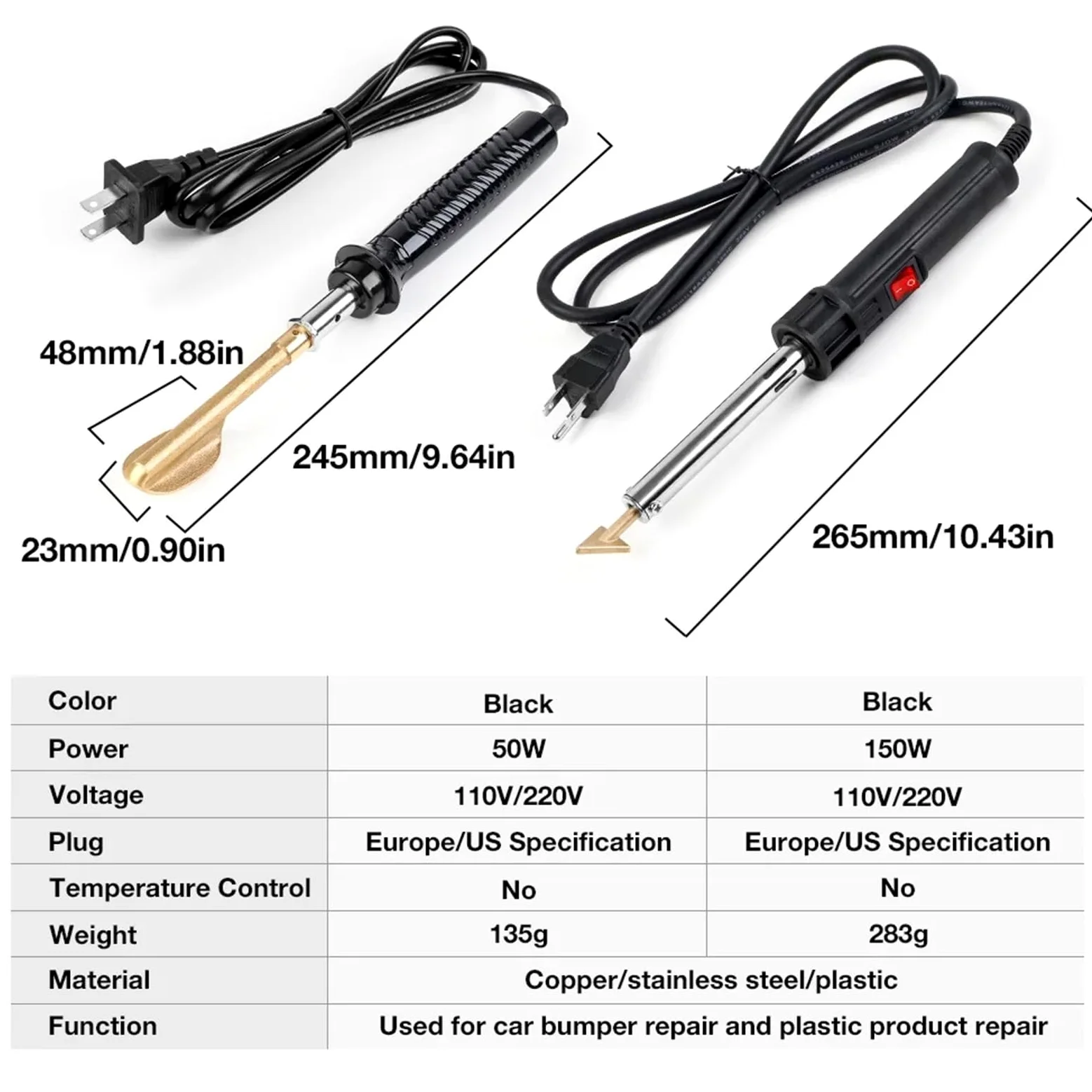 Plástico Soldadura Máquina Kit de soldador para reparación de parachoques de coche de 50 W/150 W,máquina de soldar plástico con PP, PE, PVC y ABS.(50W SET)