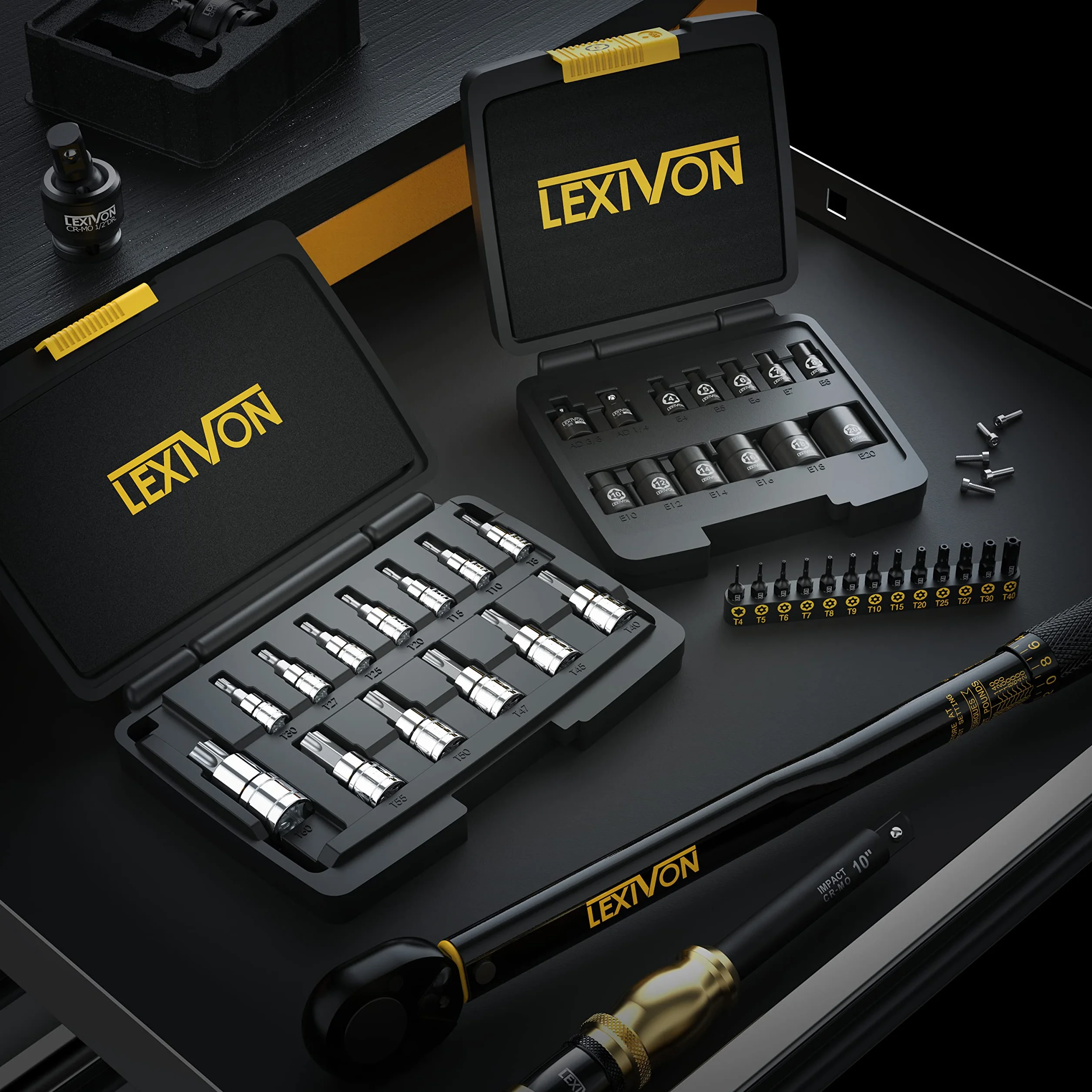LEXIVON Acoplamiento de TORNILLO Torx aprueba de manipulación, Set de Acero con Aleación Premium S2 de estrella de seguridad de 13 piezas, T4 - T40 CNC de precisión mecanizado (LX-301)
