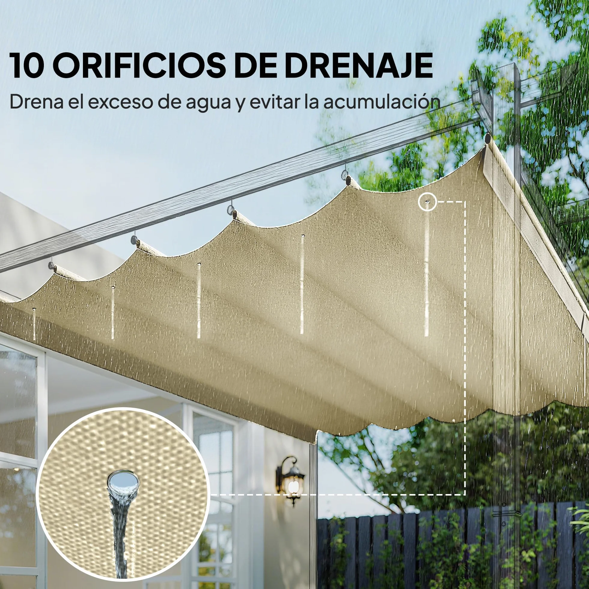 Outsunny Techo de Pérgola 3,5x2,6 m, Repuesto Retráctil UV30+, Toldo Jardín Crema