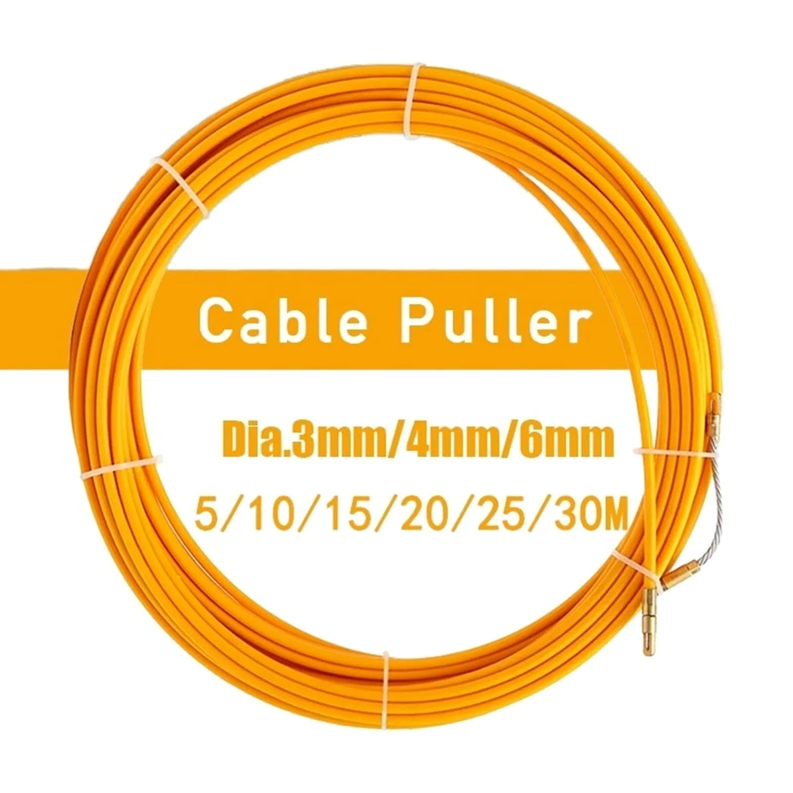 Cable eléctrico Dispositivo de guía de alambre de 3mm/4mm/6mm de diámetro, extractor de Cable de fibra de vidrio de 5/10/15/20/25/30M, tirador de conducto de carrete de cinta de pescado(20mete