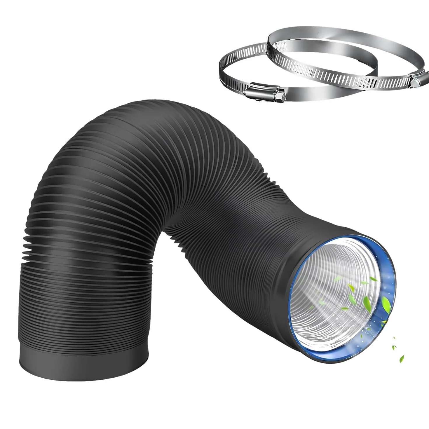 Manguera de Ventilación 153 mm, 3 m Manguera de Escape de Aluminio con 2 Abrazaderas Acero, PVC Conductos de Ventilación para Extractores, Climatizadores, Secadoras, Campanas Extractoras, Negro