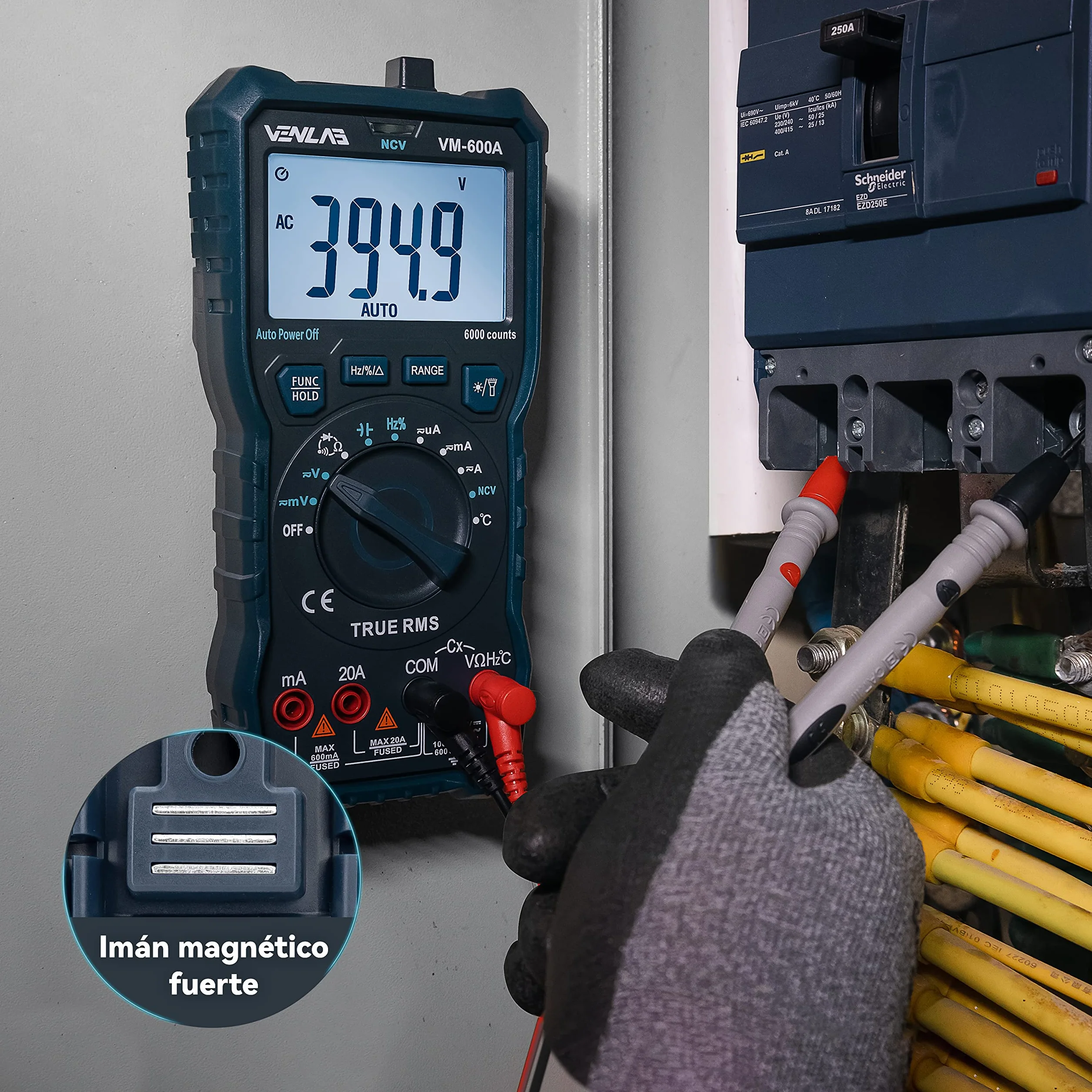 VENLAB Multímetro Digital TRMS 6000 Cuentas VM-600A Voltímetro CC/CA Resistencia Diodo Continuidad Capacitancia Temperatura