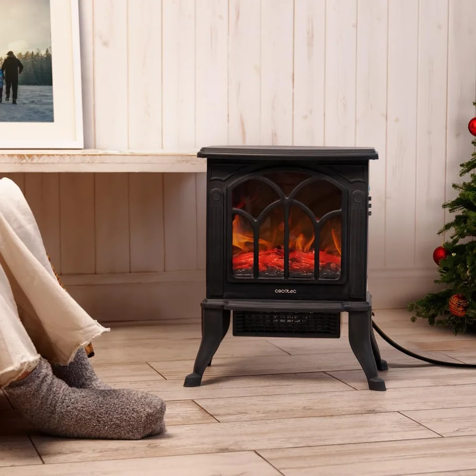 Cecotec Chimenea Eléctrica de Pie ReadyWarm 1500 Flames. 1500 W, 2 Niveles de Potencia, Termostato Ajustable y Control Independiente de las Llamas, Área de Cobertura 20 m2