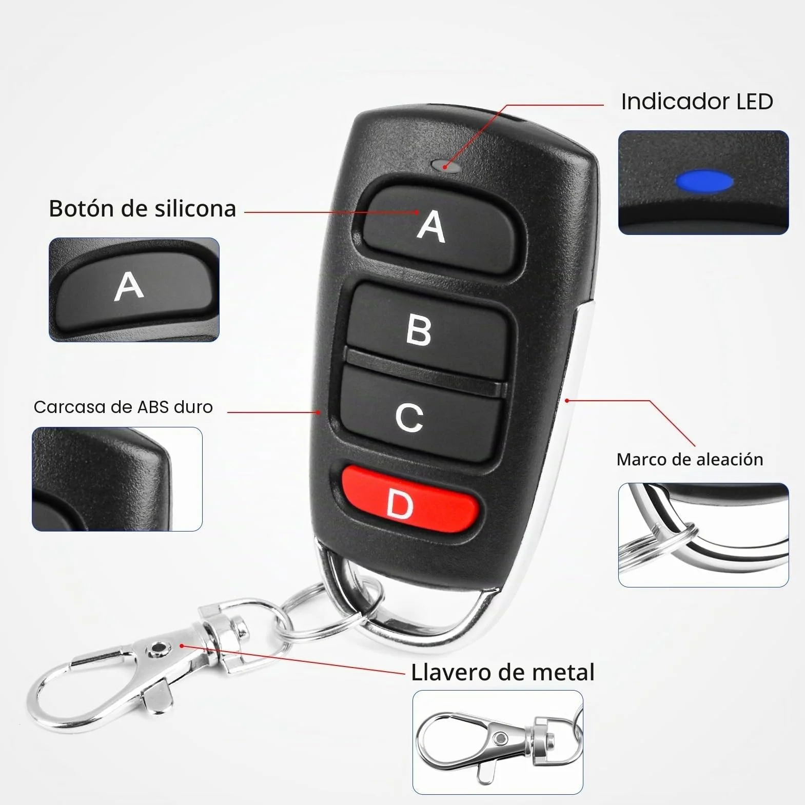 4 Piezas Mandos Garaje Universales 433Mhz, Clonador Mando Garaje con 4 Botones, Mando a Distancia Garaje Inalámbrico Reemplazo, Duplicador Puerta Garaje Codigo Fijo para Puertas de Garaje y Cancelas