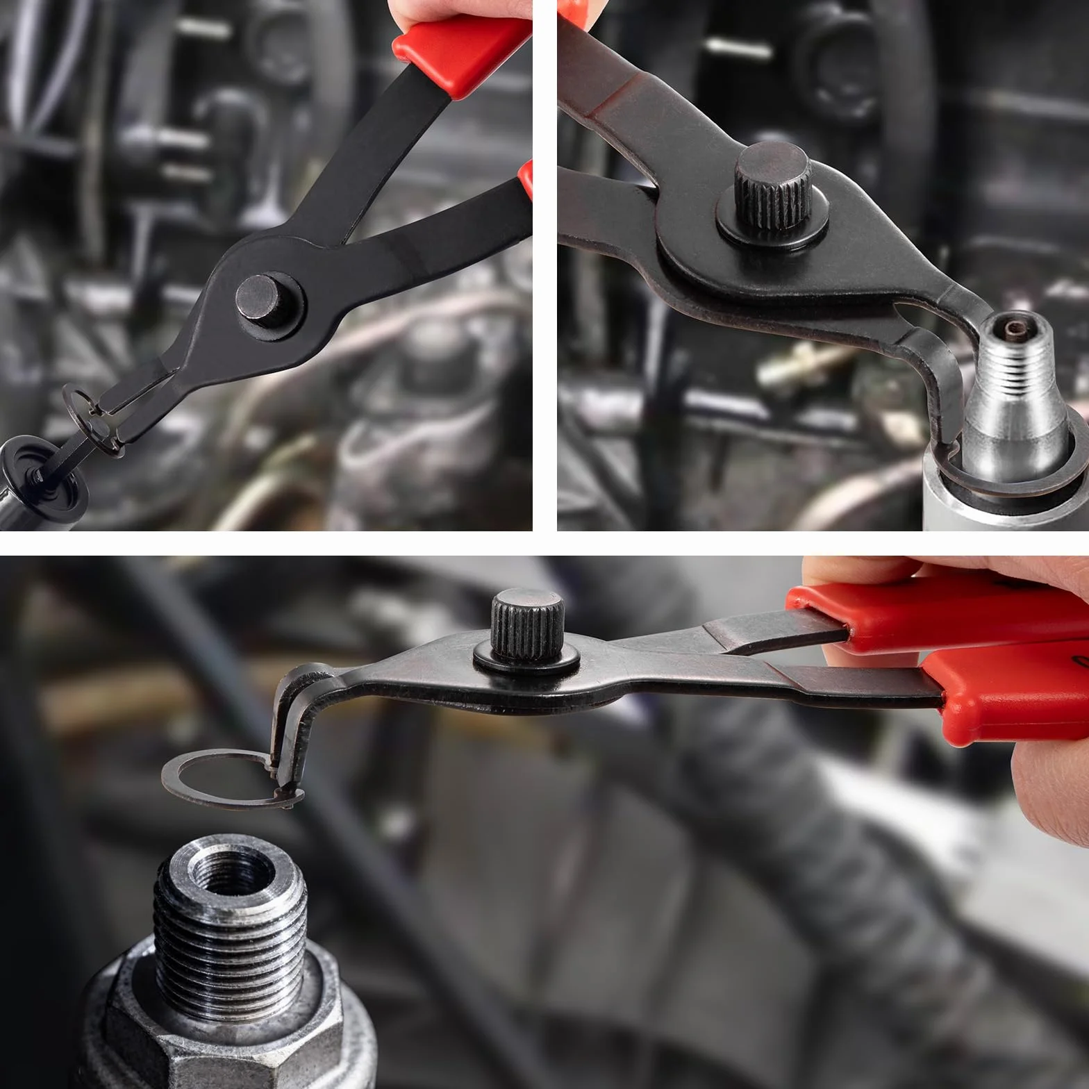 Toolwiz Juego de alicates de anillo a presión, 10 piezas de alicates de anillo de retención internos y externos, alicates de clip en C, herramientas automotrices curvadas y rectas de alta resistencia