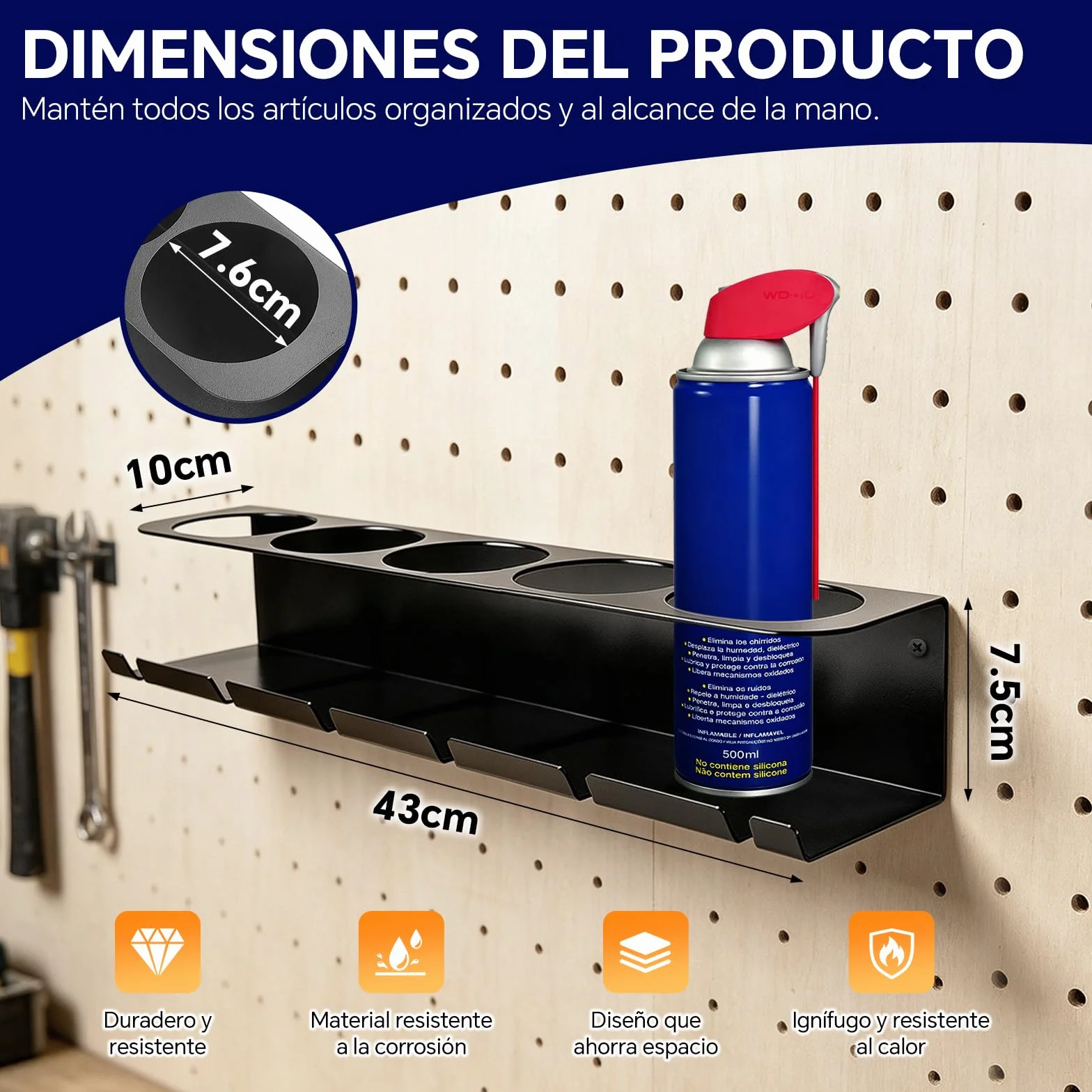 Juego de 2 soportes para botellas de spray con 5 compartimentos y 6 ranuras, para garaje, taller y hogar