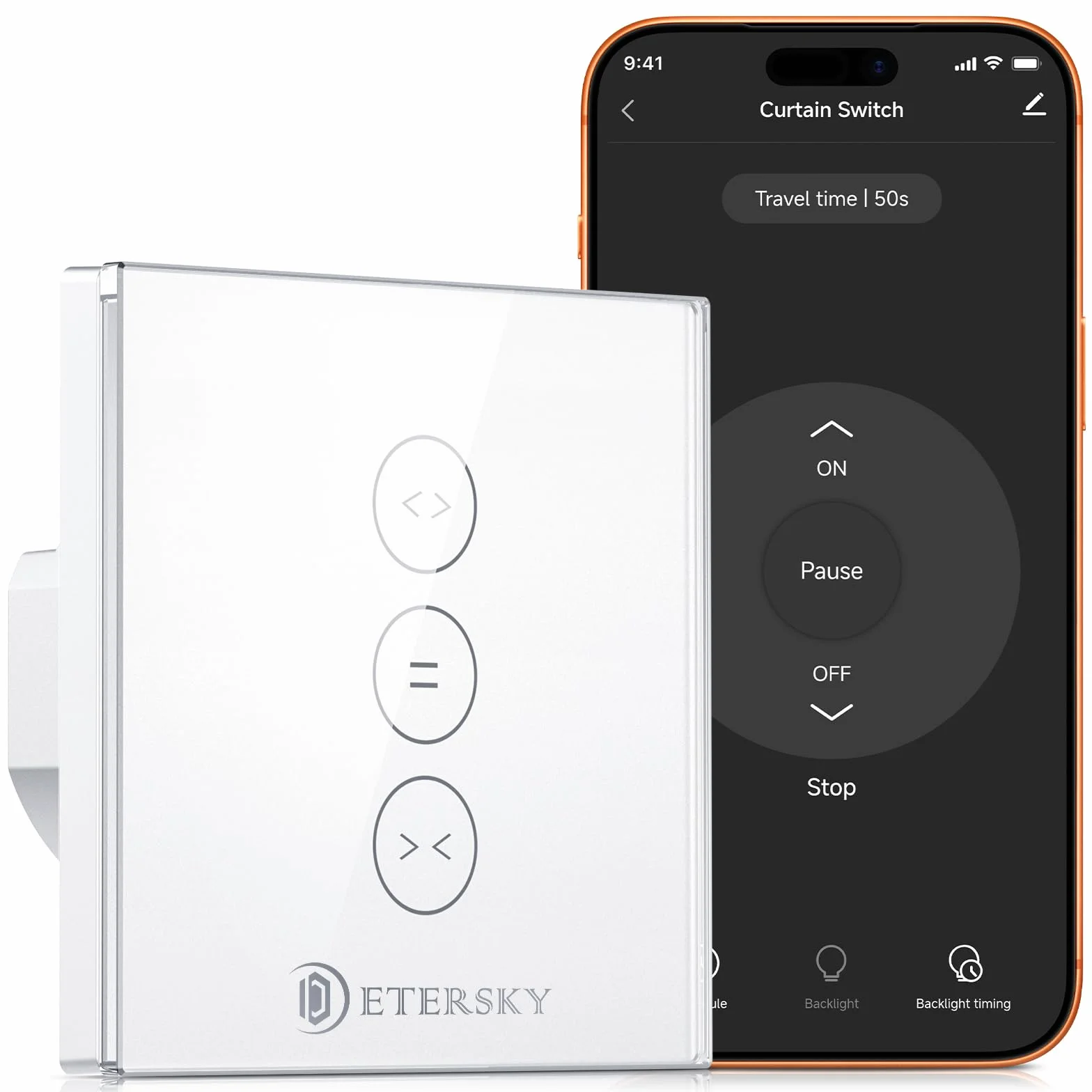【LED Controlable】WiFi Interruptor Persiana, Etersky Interruptor WiFi, Control de APP y con Temporizador, Compatible con Alexa y Google Home para Motor Persiana Tubular (Se Necesita Cable Neutro)