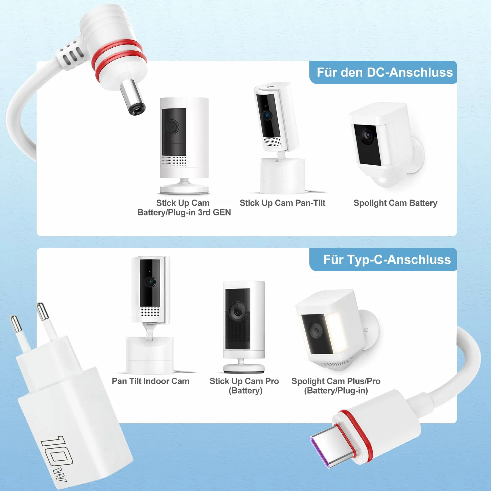 Paquete de 2 cables de alimentación y adaptadores de 7 m compatibles con Ring Spotlight Cam Plus/Pro y Stick Up Cam. Batería, cable de carga para anillo, enchufe resistente a la intemperie y cable de