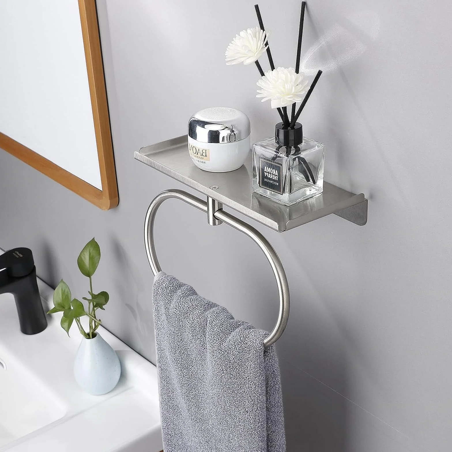 Anillo de Toalla de Acero Inoxidable 304, Toallero de Anilla Montaje en Pared Autoadhesivo sin Taladrar, Cepillado para Baño, Cocina (Plateado)