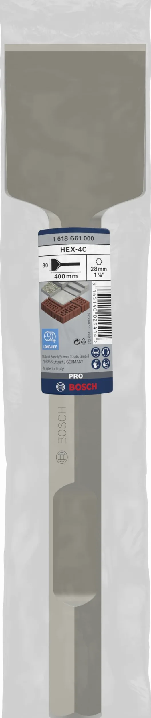 Bosch 1 618 661 000 - Cincel pala con inserción hexagonal de 28 mm x 400 x 80 mm, pack de 1