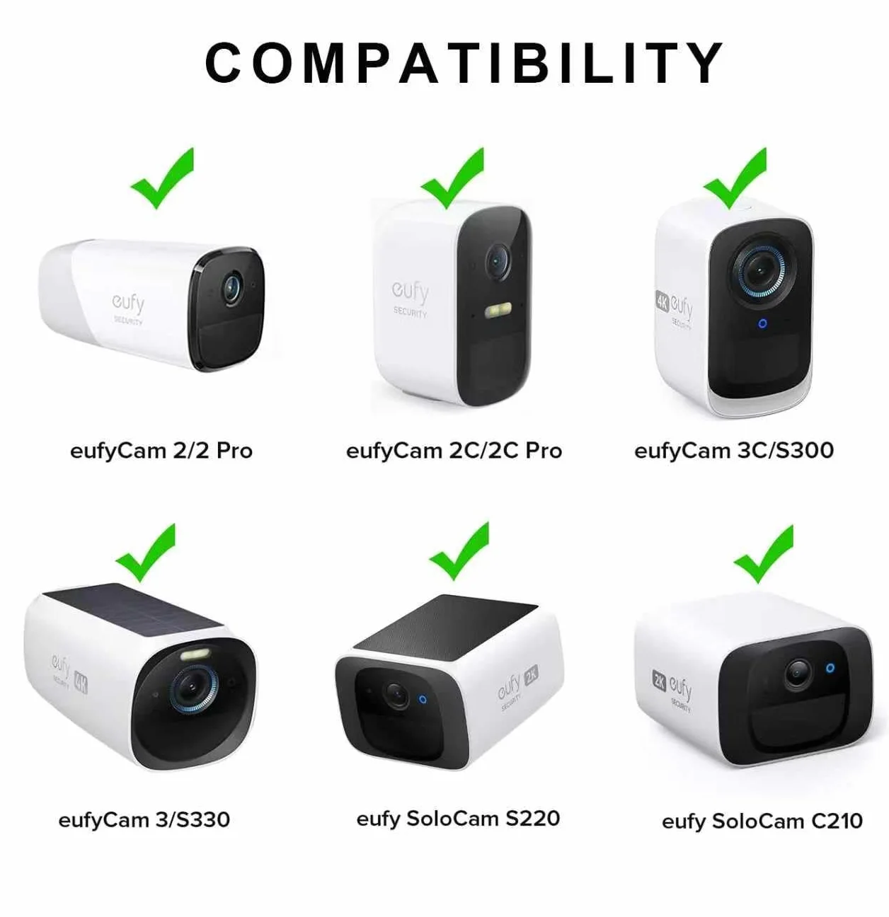 Soporte de pared para cámaras de seguridad eufy 2C/2C Pro, 2/2 Pro, 3C/S300, 3/S330 y eufyCam SoloCam S220/C210. ​​Ajustable 360 ​​grados, adhesivo o con tornillos (2 unidades)