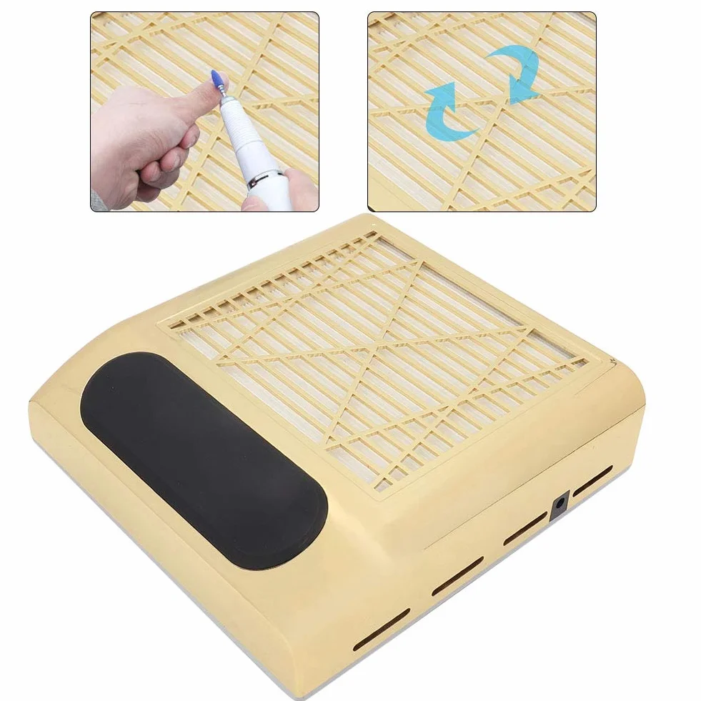 【𝐏𝐚𝐬𝐜𝐮𝐚】 Colector de Polvo de uñas, Herramienta de manicura de aspiradora de Arte de uñas de succión Fuerte de 80W 100-240V(EU Plug-Oro)