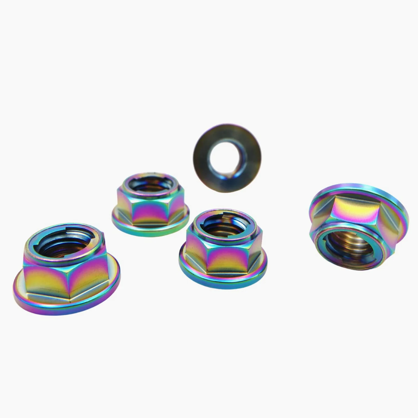 RISON-Titanium Tuerca de Brida de Titanio M5x0.8mm, Tuerca de Seguridad Hexagonal con Reborde, Tuerca de Bloqueo Contratuercas para Piñón/Rueda Dentada de Motocicleta, Bici, Paquete de 5