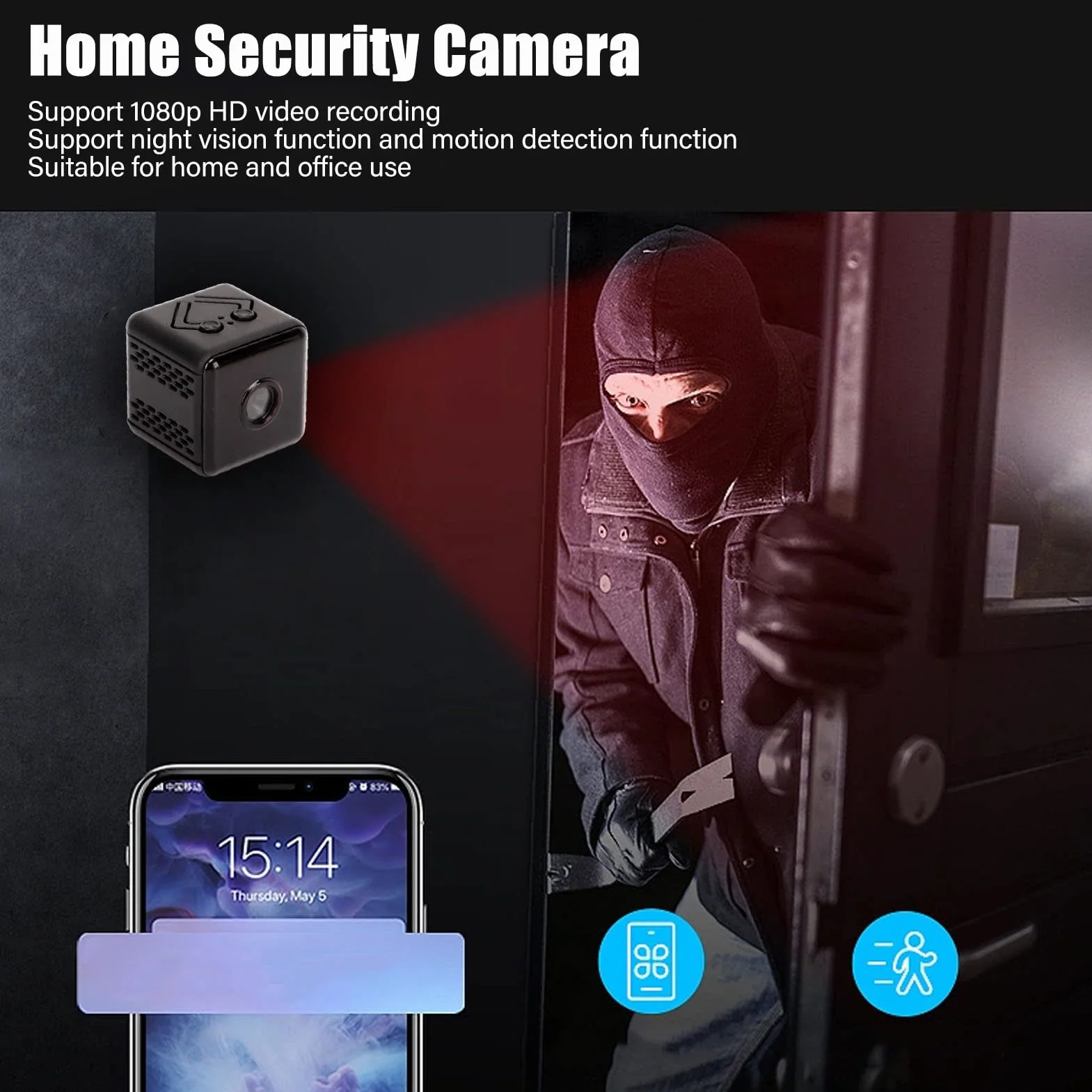 Mini Cámara Inalámbrica, Cámara de Seguridad para Interiores con Visión Nocturna de 1080p, Grabación en Bucle de Detección de Movimiento, Cámara WiFi Pequeña para Interiores y