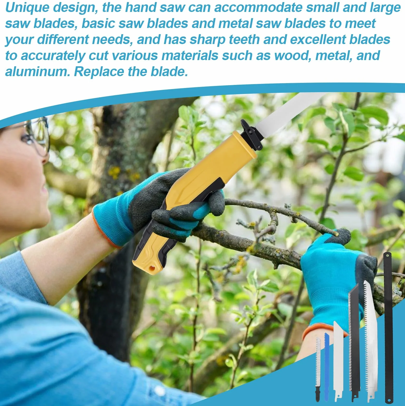 Sierra de mano multifuncional con mango de 6 hojas: para madera, metal, paneles de pared, contrachapado, plástico y yeso