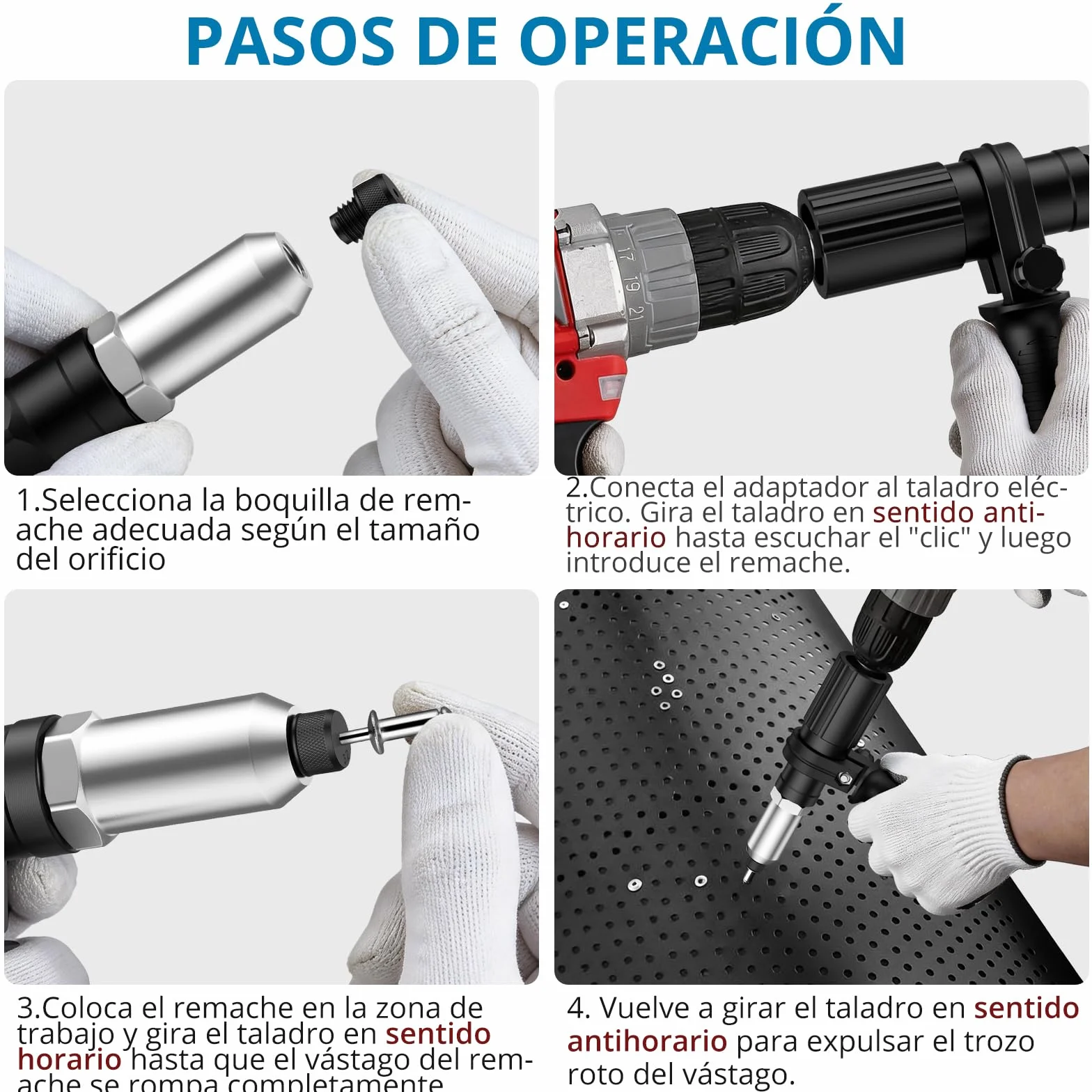 AUTOUTLET Accesorio de Remache para Taladro Destornillador Inalámbrico, Adaptador de Remache Eléctrico con Remaches de 79 piezas 2,4/3,2/4,0/4,8 mm para Remaches Ciegos (Negro)