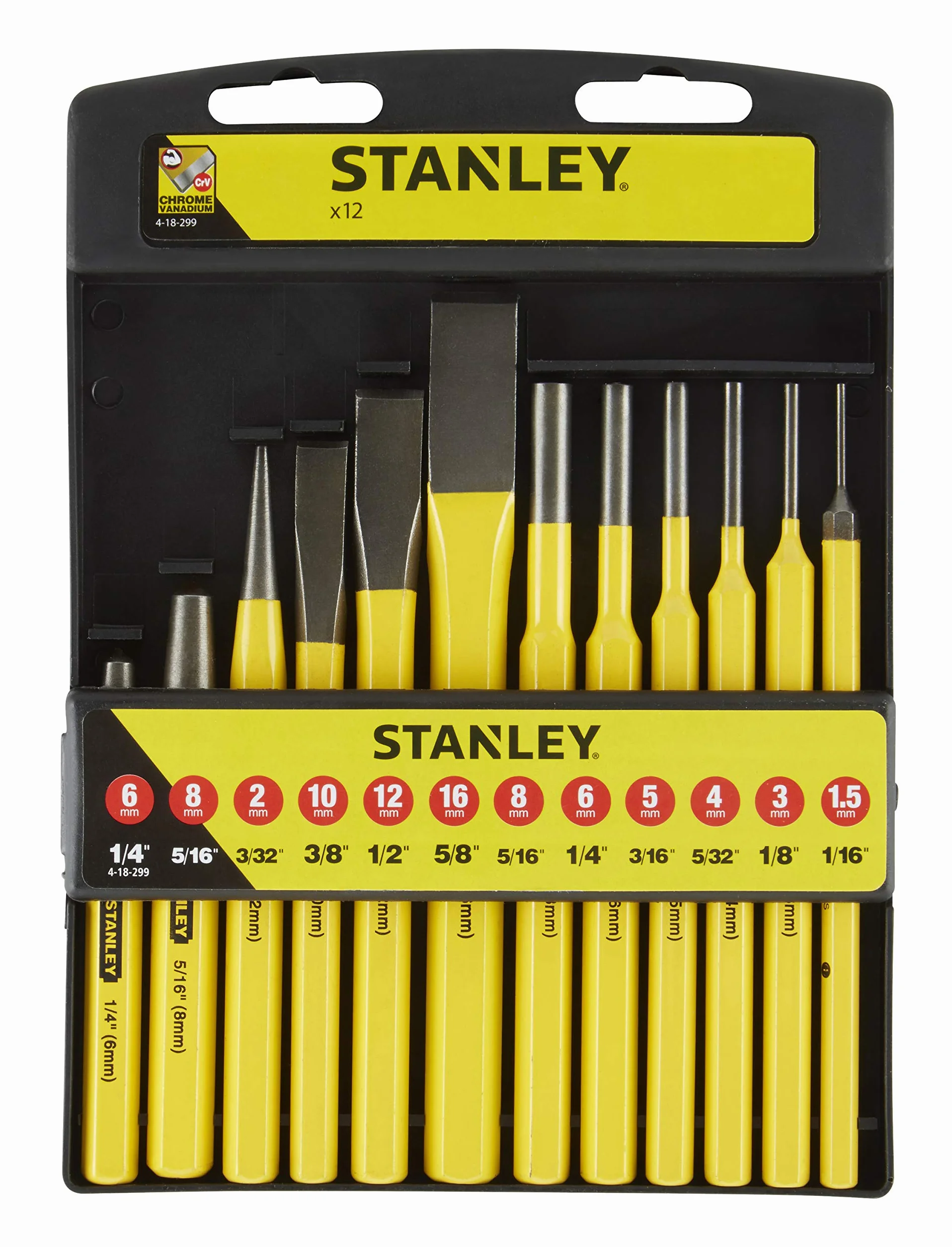 Stanley 4-18-299 - Juego de Punzones, Botadores y Cinceles, Incluye 12 Piezas, Amarillo