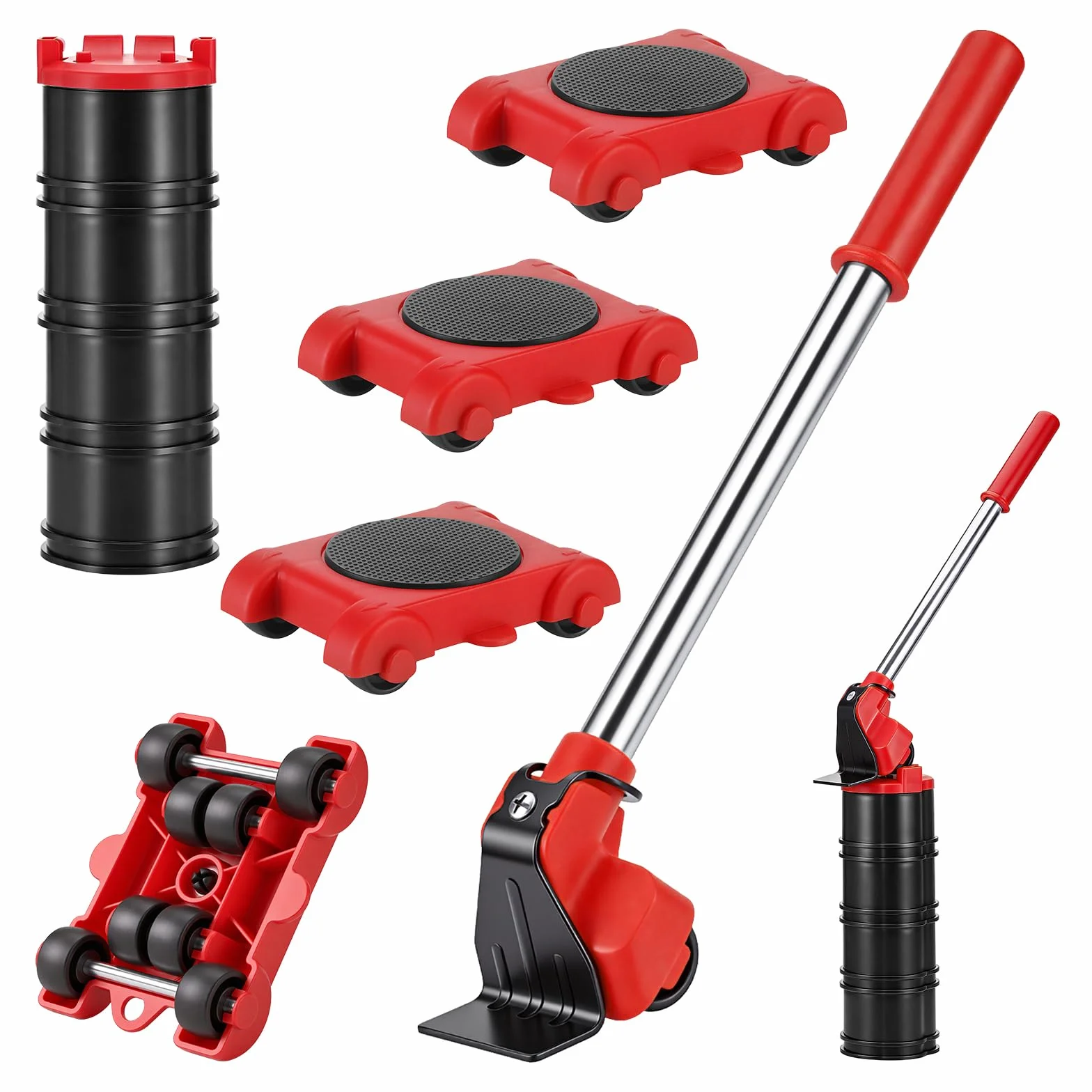 Juego de Elevador de Mueble, Juego de Ruedas de Transporte con 4 Rodillos de Muebles y Elevador de Carga, Carga 500kg, Transportador de Muebles para Sofá, Mesa