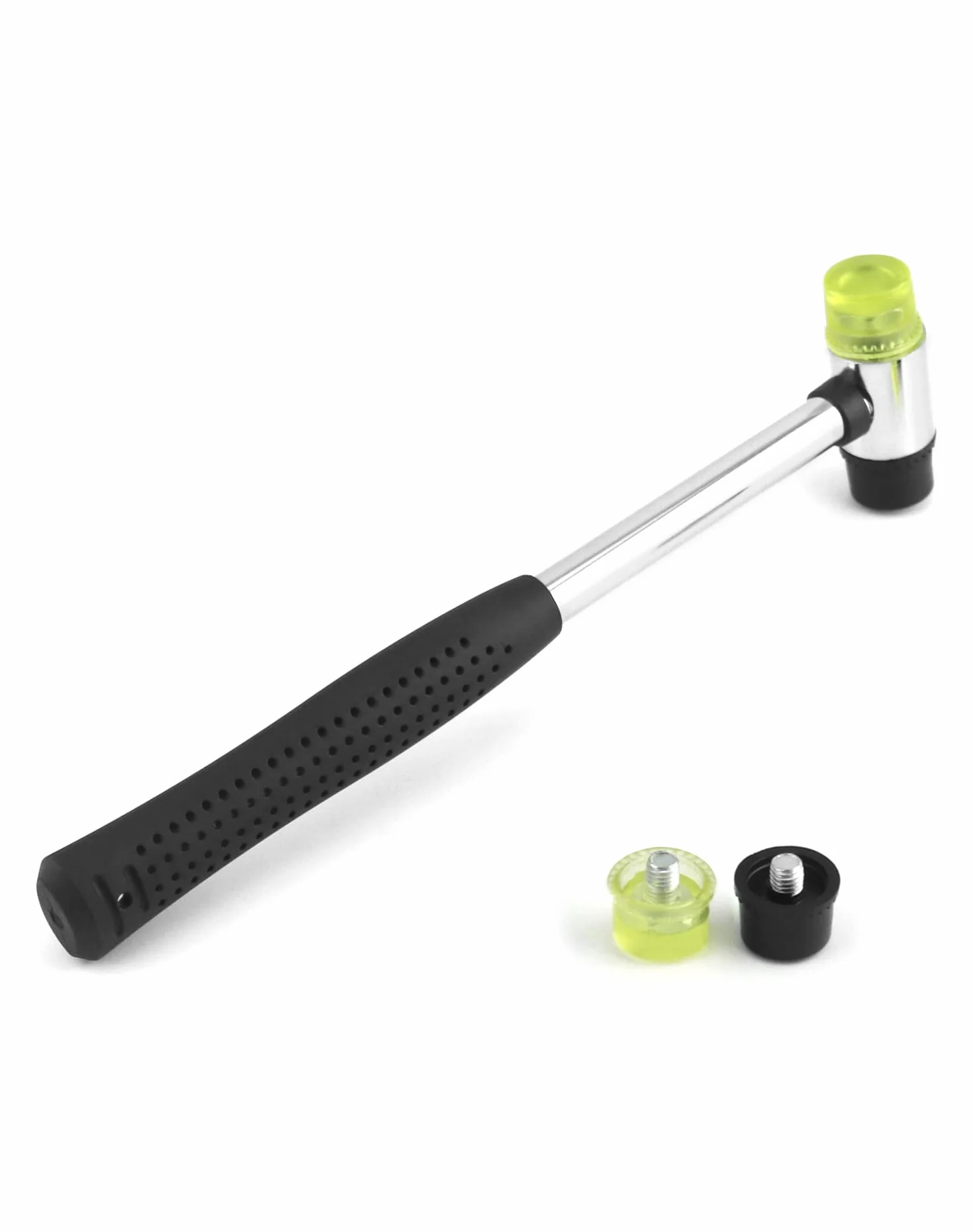 QWORK Nylon Martillo, Martillo de Goma de 25 mm con 2 cabezales de repuesto con empuñadura de goma antideslizante para joyería, herramientas artesanales de bricolaje, artesanía de cuero