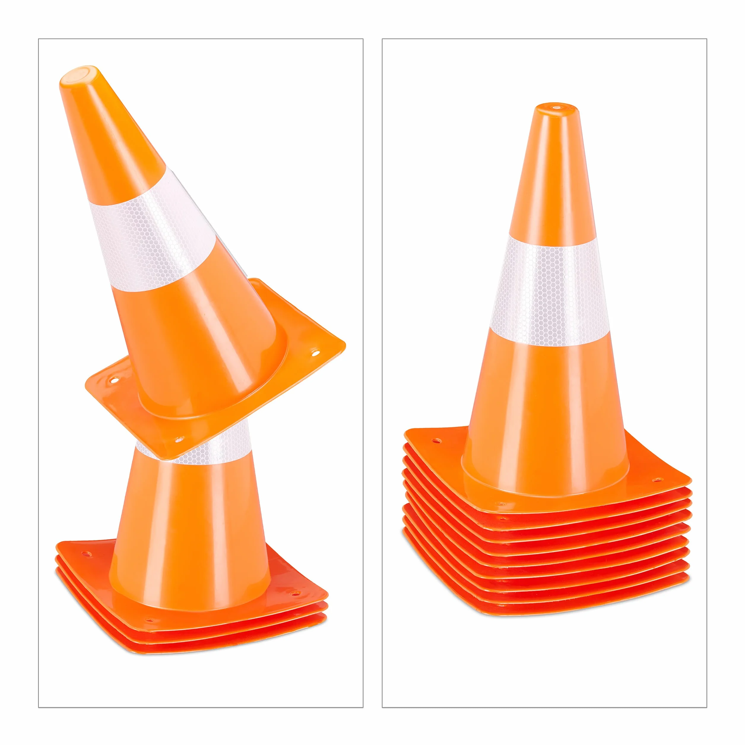 Relaxdays Set 18 Conos Señalización Fútbol Entrenamiento Perros Pilones Tráfico 30 cm Reflectantes Naranja