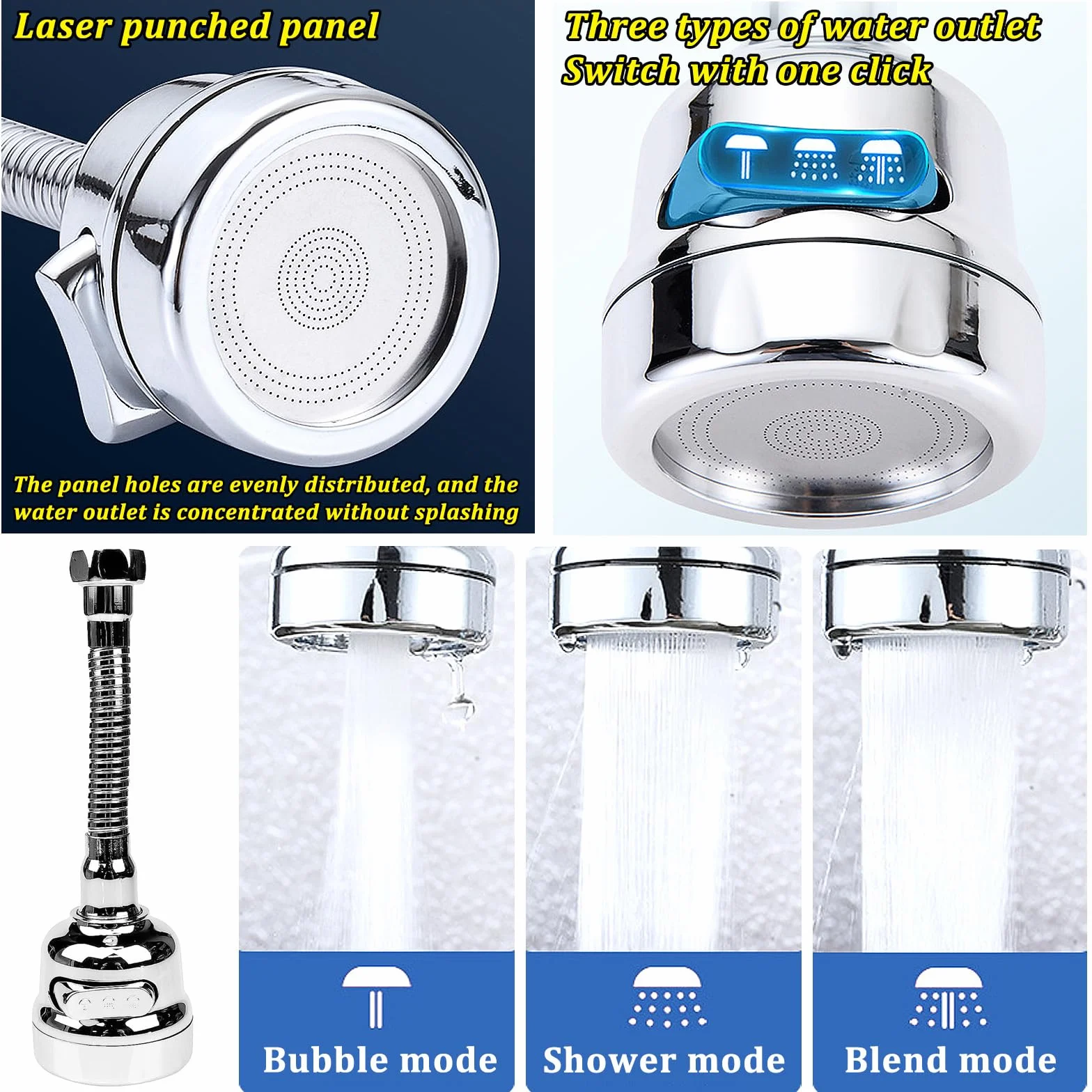 Aireador Giratorio de Grifo 360 Grados, Boquilla Universal Girar, Alargador para Cocina y Baño (Plata)