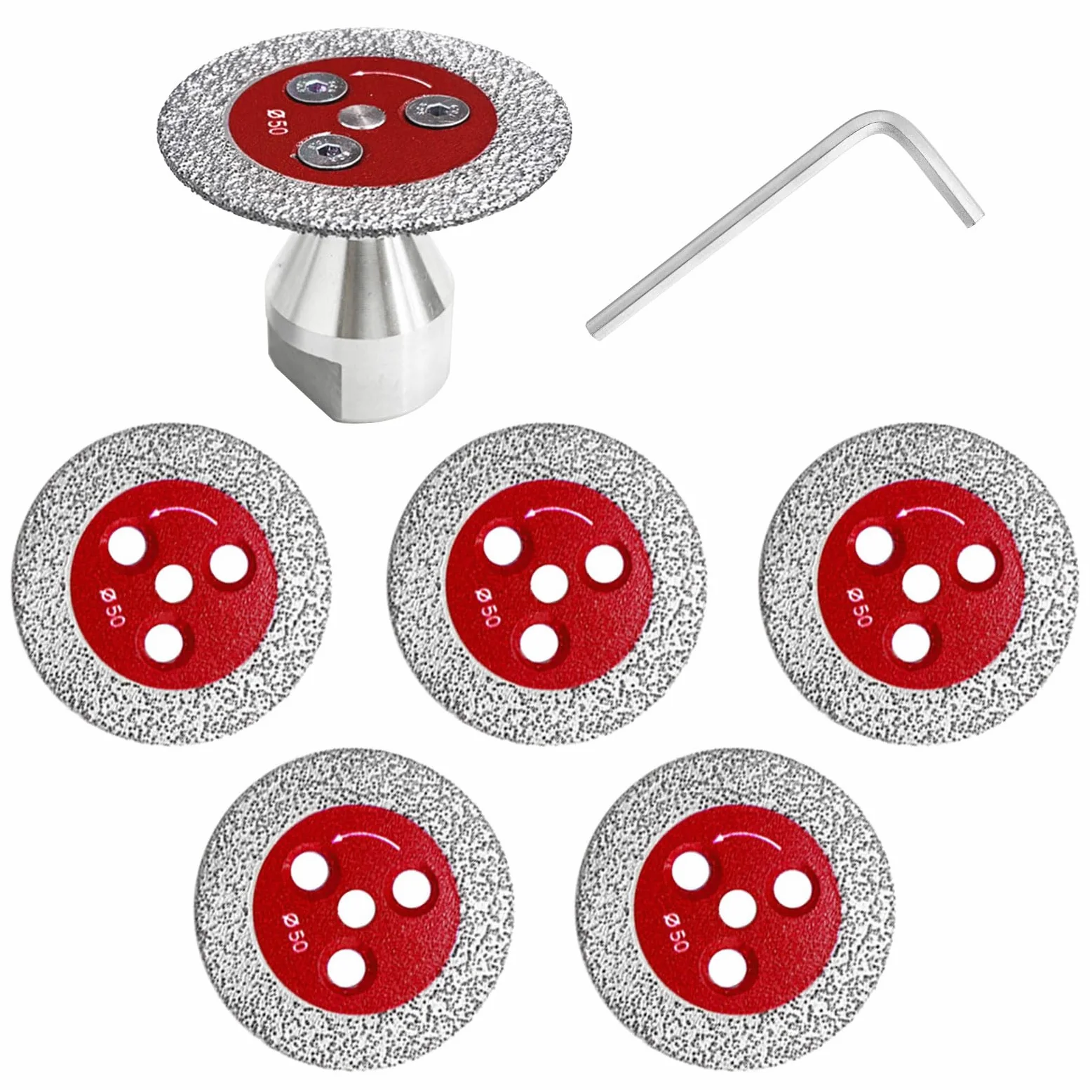 5 Piezas Mini Disco Diamante 50mm para Porcelanico, Disco Corte Diamante y 1 Pieza M14 Brida para Mármol Metal Cerámica Granito Piedra, Corta Azulejos Accesorios, Fijación de 1 más 3 Agujeros