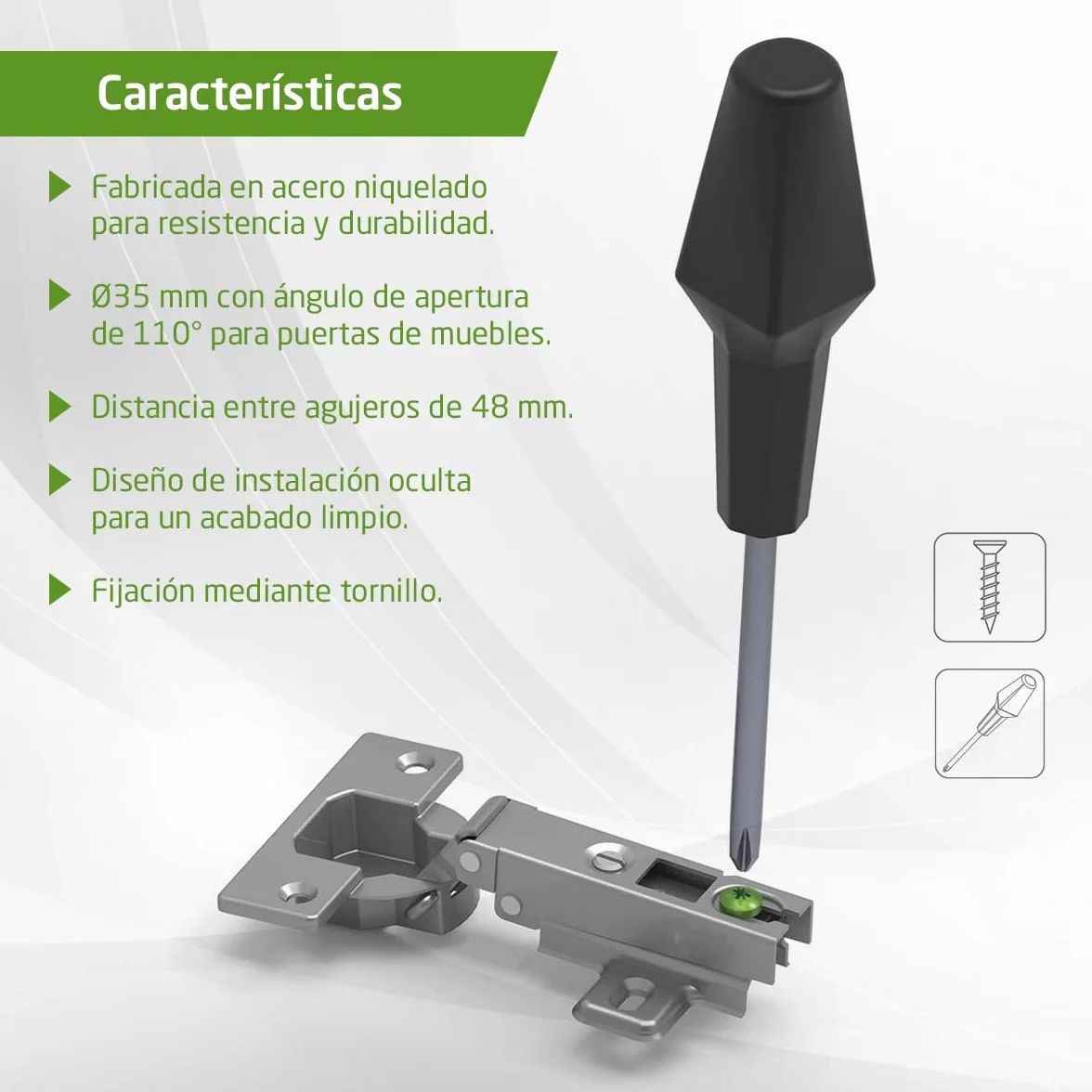 Amig Pack de 2 Bisagras de Cazoleta Rectas Ø35 mm Acero Niquelado Apertura 110° Instalación Oculta para Muebles