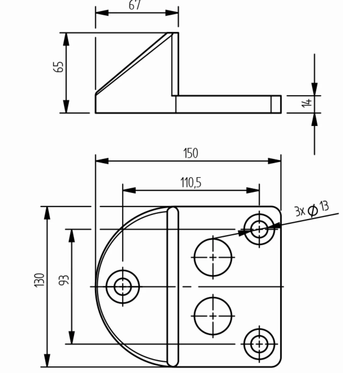 Tope de goma para puerta oscilante, 150 x 130 x 65 mm (GS-03)
