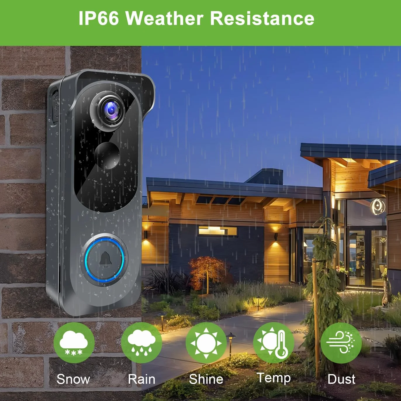 KAMEP Cámara de timbre de video inalámbrica WiFi 2K HD, detección PIR, audio bidireccional, visión nocturna, IP66