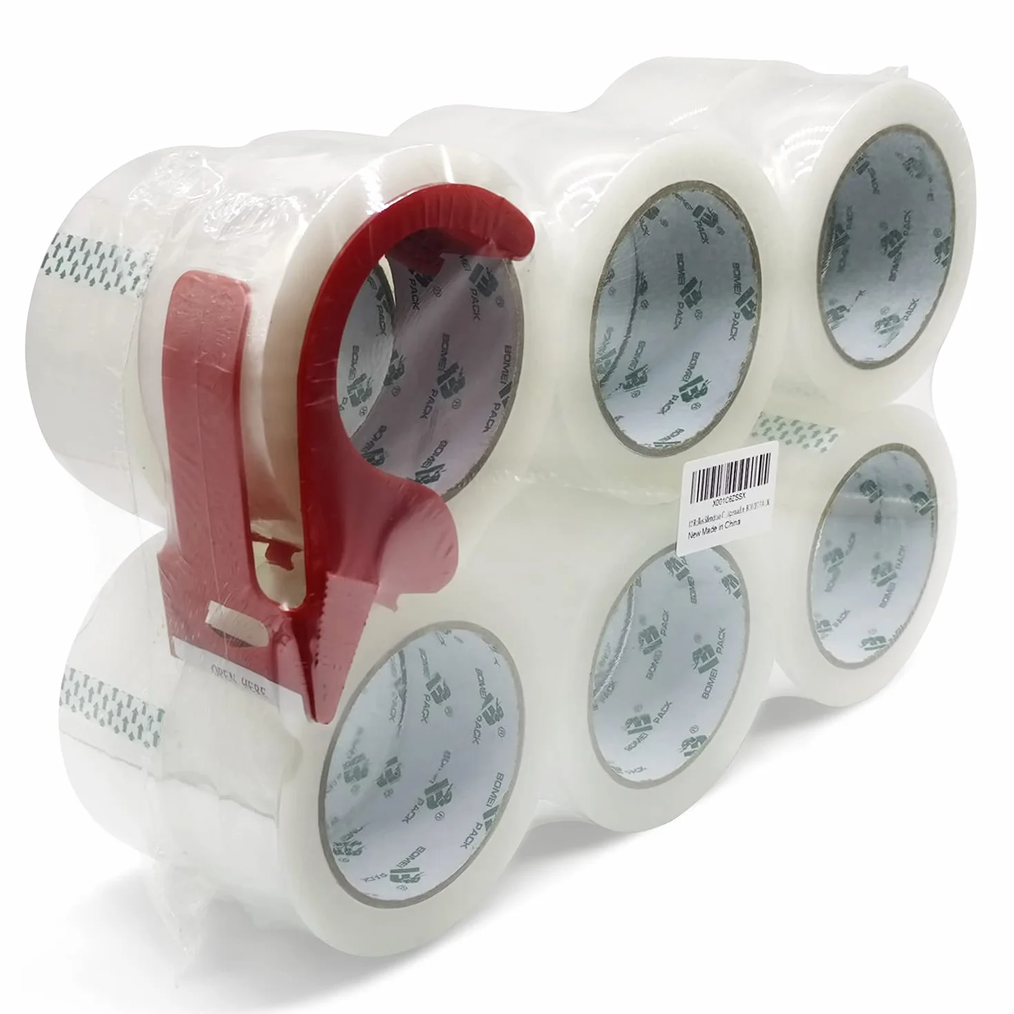 BOMEI PACK 12 Rollos Silencioso Cinta Embalar Adhesiva 48MMx 66M, para Cajas y Paquetes, 60micron Silencioso Cinta Adhesiva con dispensador