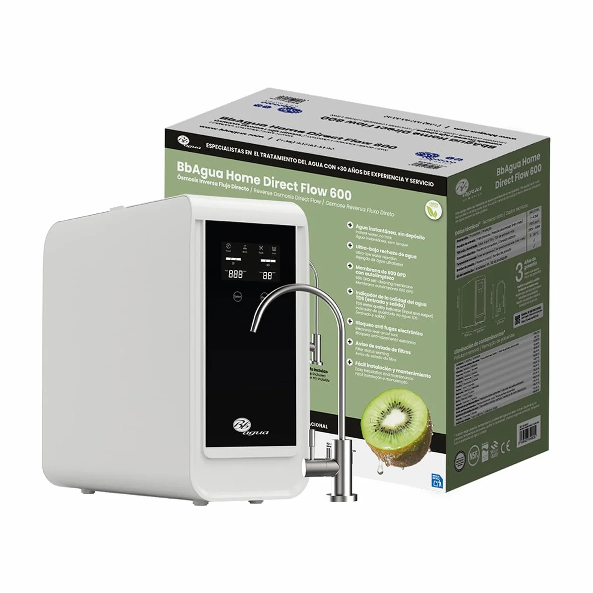 BBAGUA Home Direct Flow 600 Sistema de Ósmosis Inversa Bajo Fregadero 1.6 L/min Grifo y Kit Incluidos